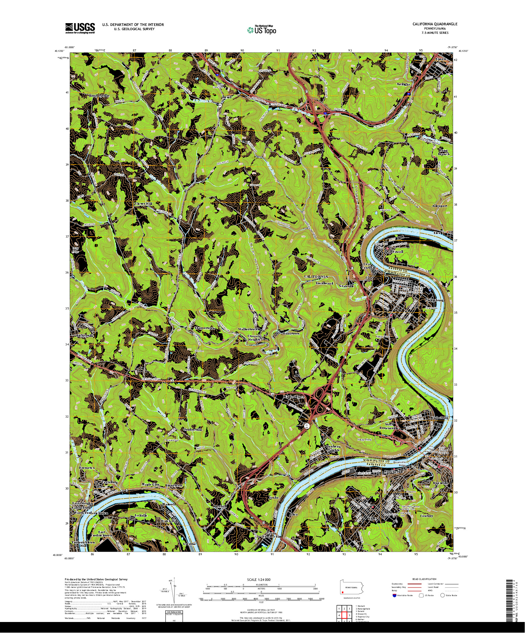 USGS US TOPO 7.5-MINUTE MAP FOR CALIFORNIA, PA 2019