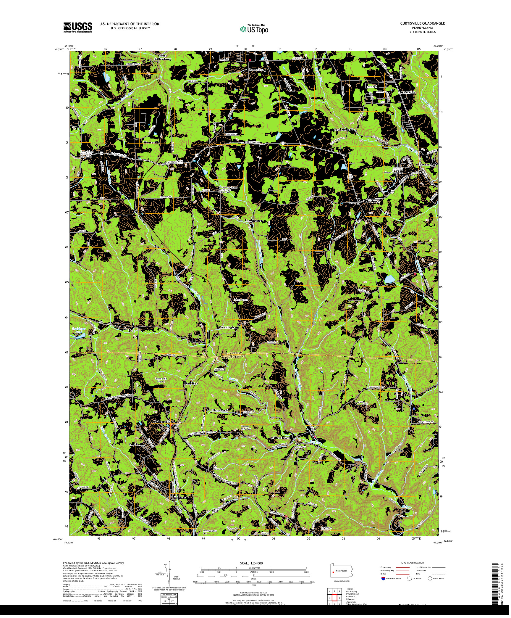 USGS US TOPO 7.5-MINUTE MAP FOR CURTISVILLE, PA 2019