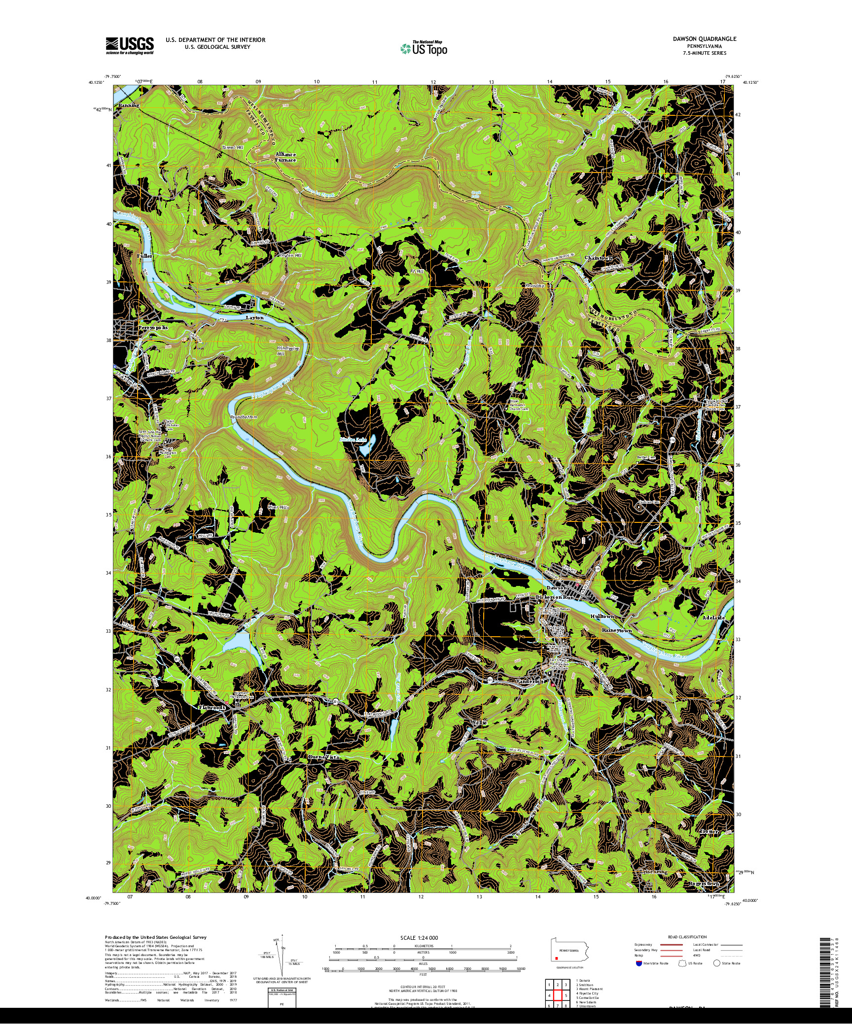 USGS US TOPO 7.5-MINUTE MAP FOR DAWSON, PA 2019