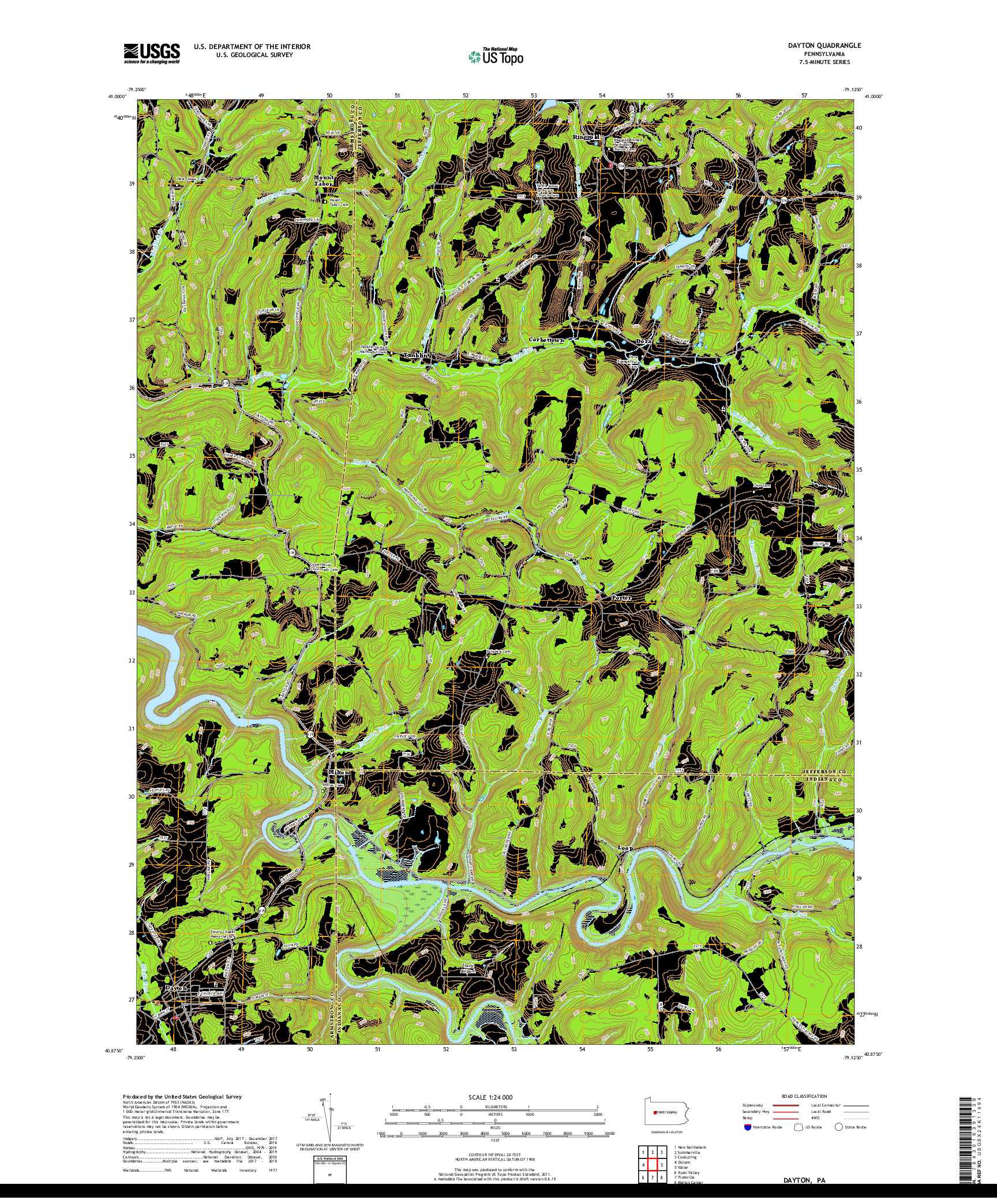 USGS US TOPO 7.5-MINUTE MAP FOR DAYTON, PA 2019