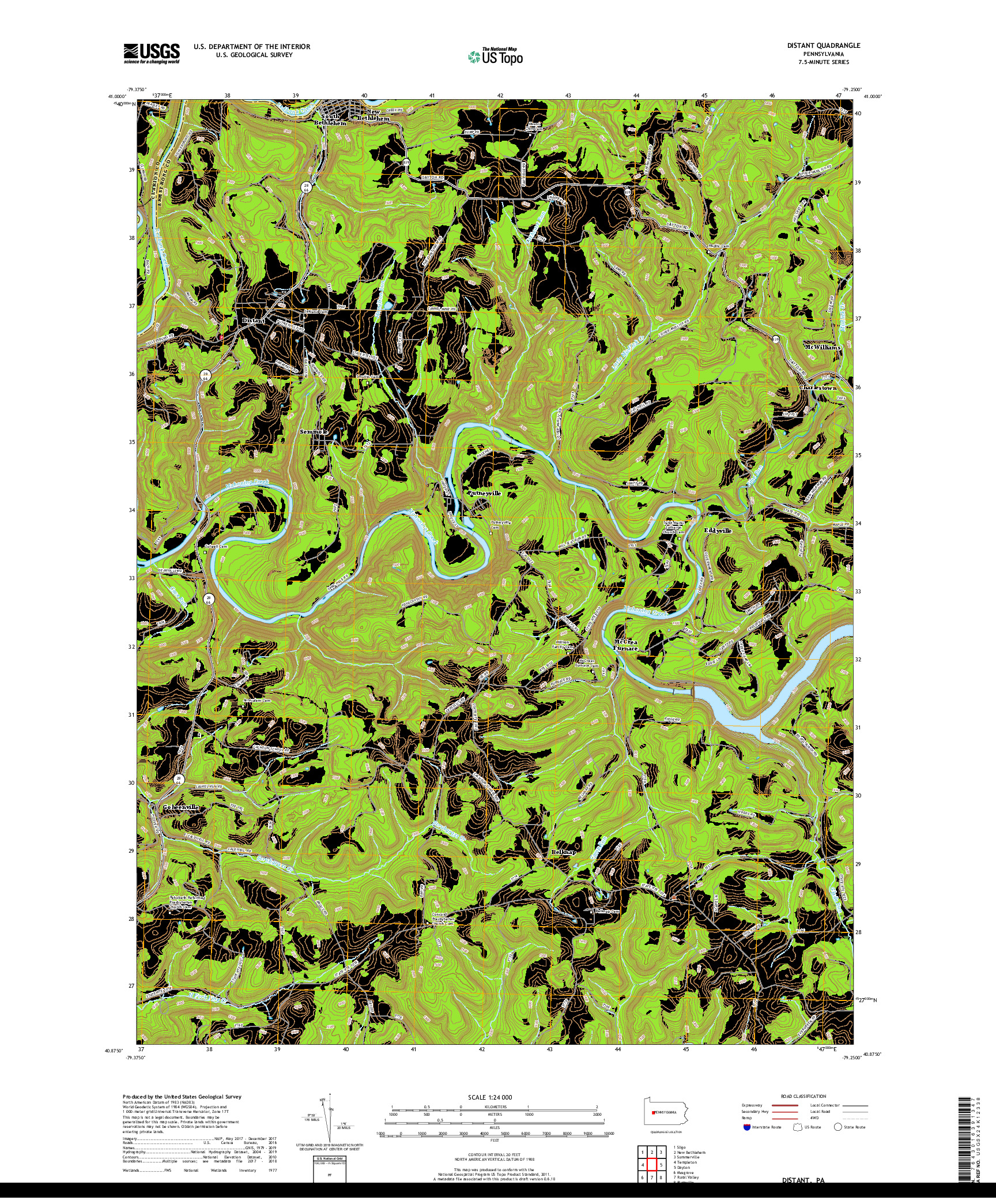 USGS US TOPO 7.5-MINUTE MAP FOR DISTANT, PA 2019