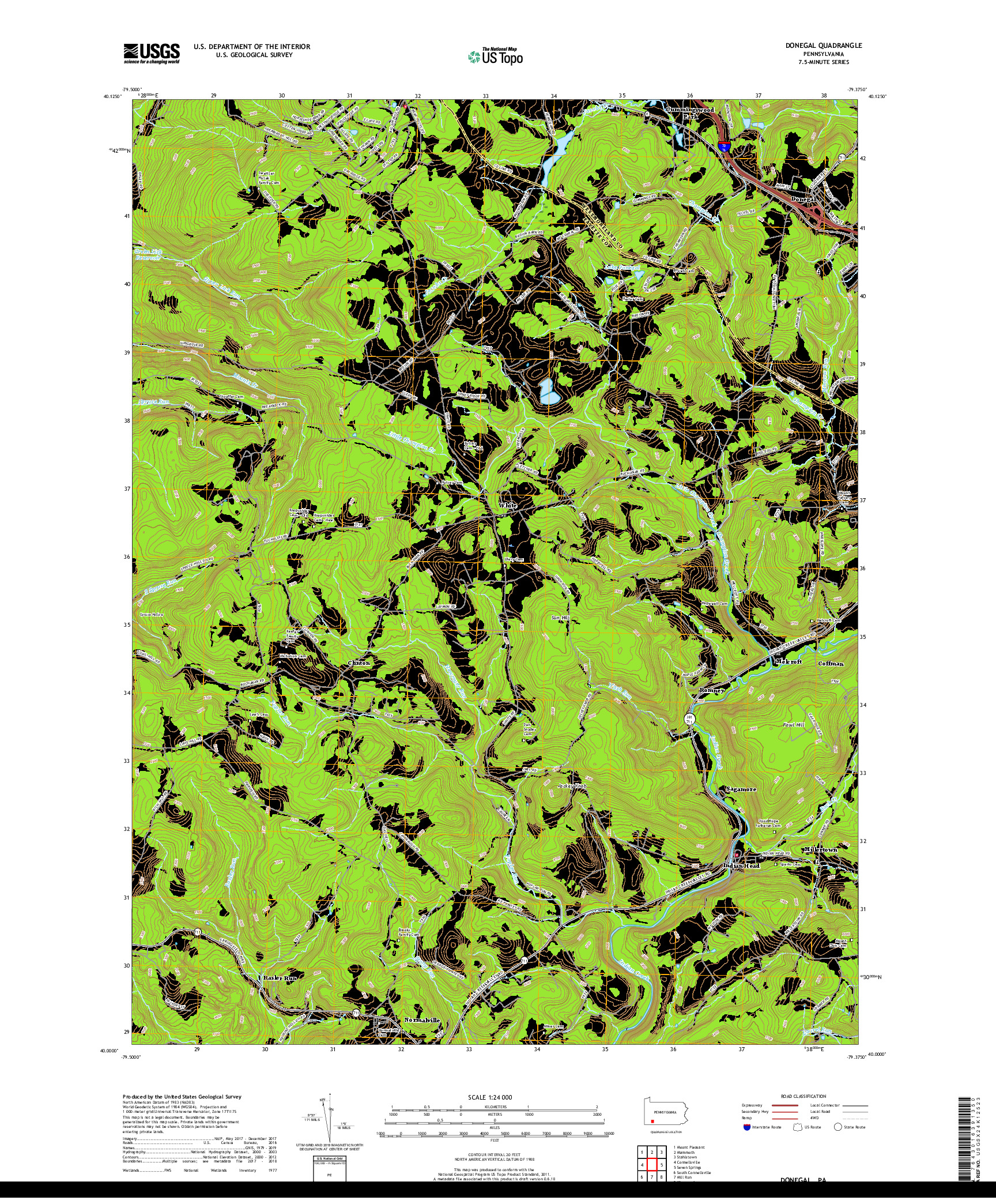 USGS US TOPO 7.5-MINUTE MAP FOR DONEGAL, PA 2019