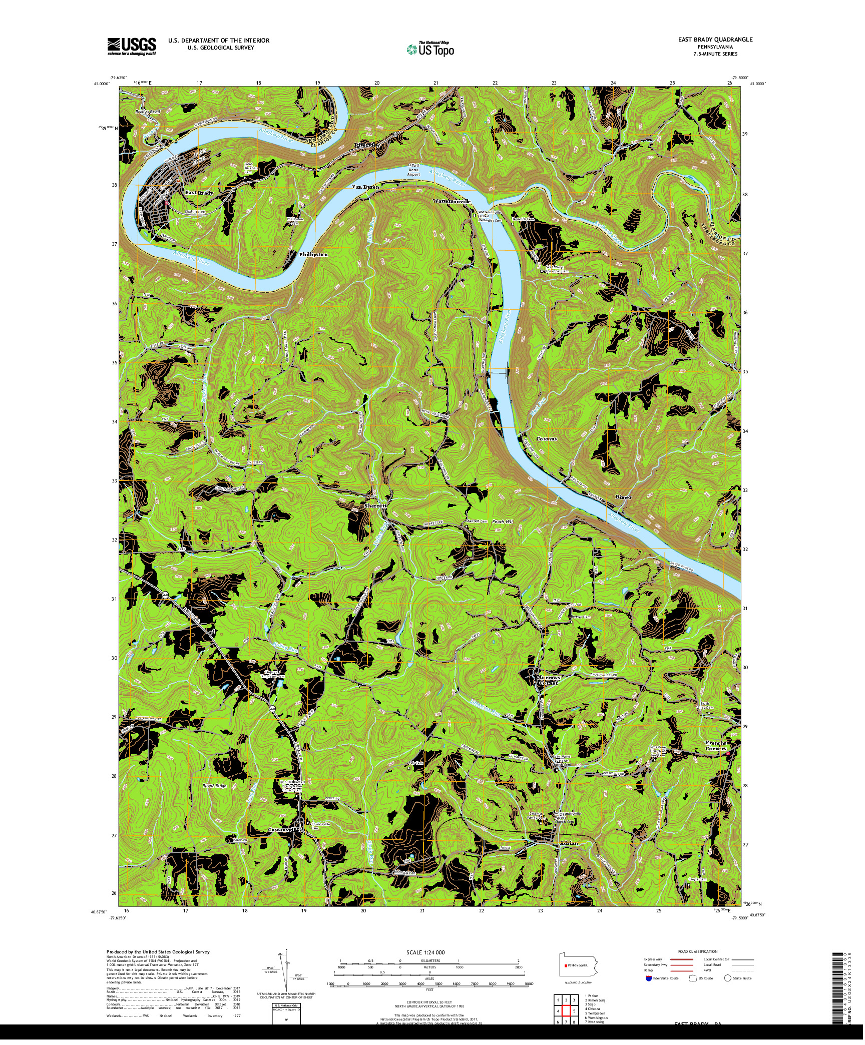 USGS US TOPO 7.5-MINUTE MAP FOR EAST BRADY, PA 2019