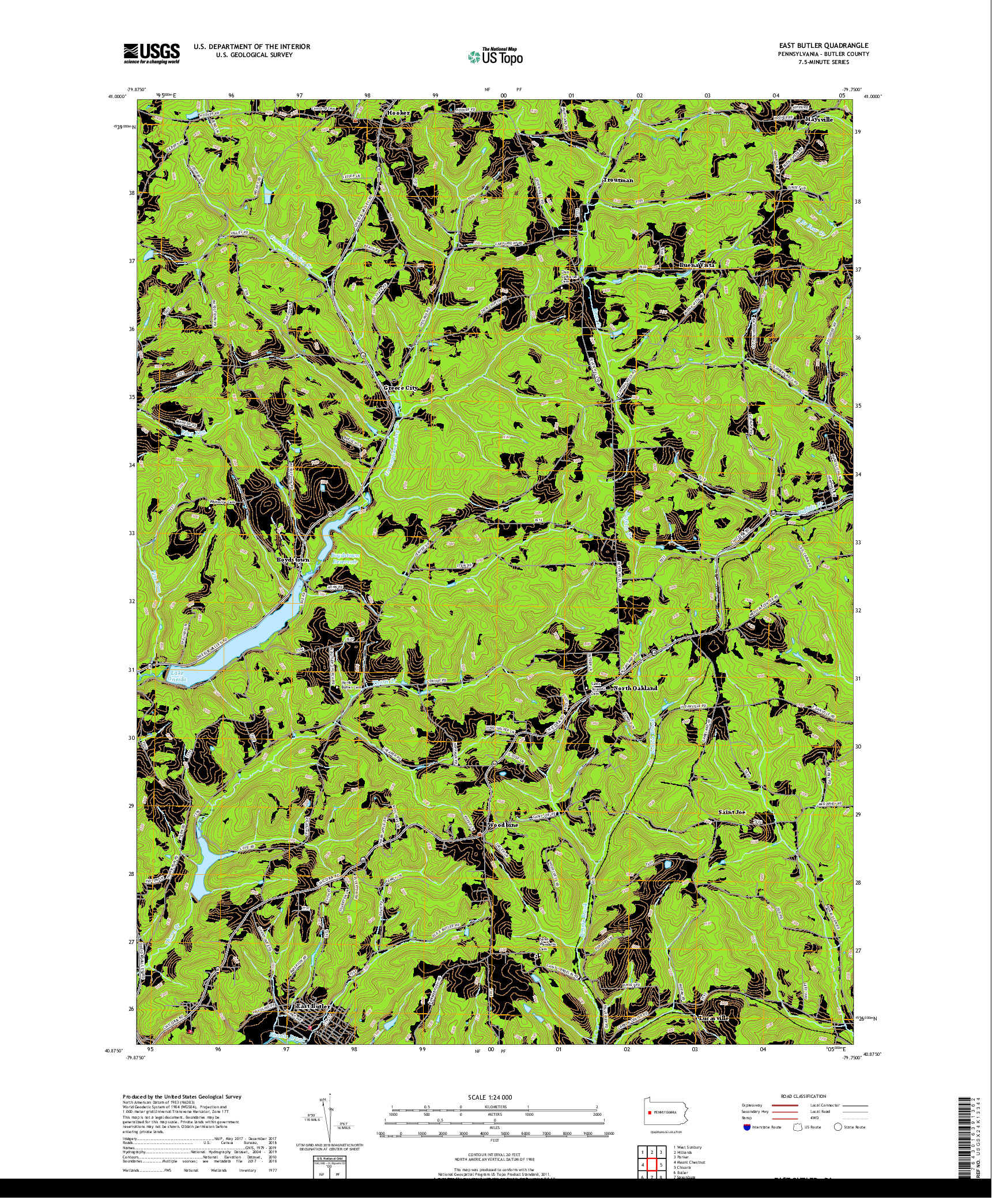 USGS US TOPO 7.5-MINUTE MAP FOR EAST BUTLER, PA 2019