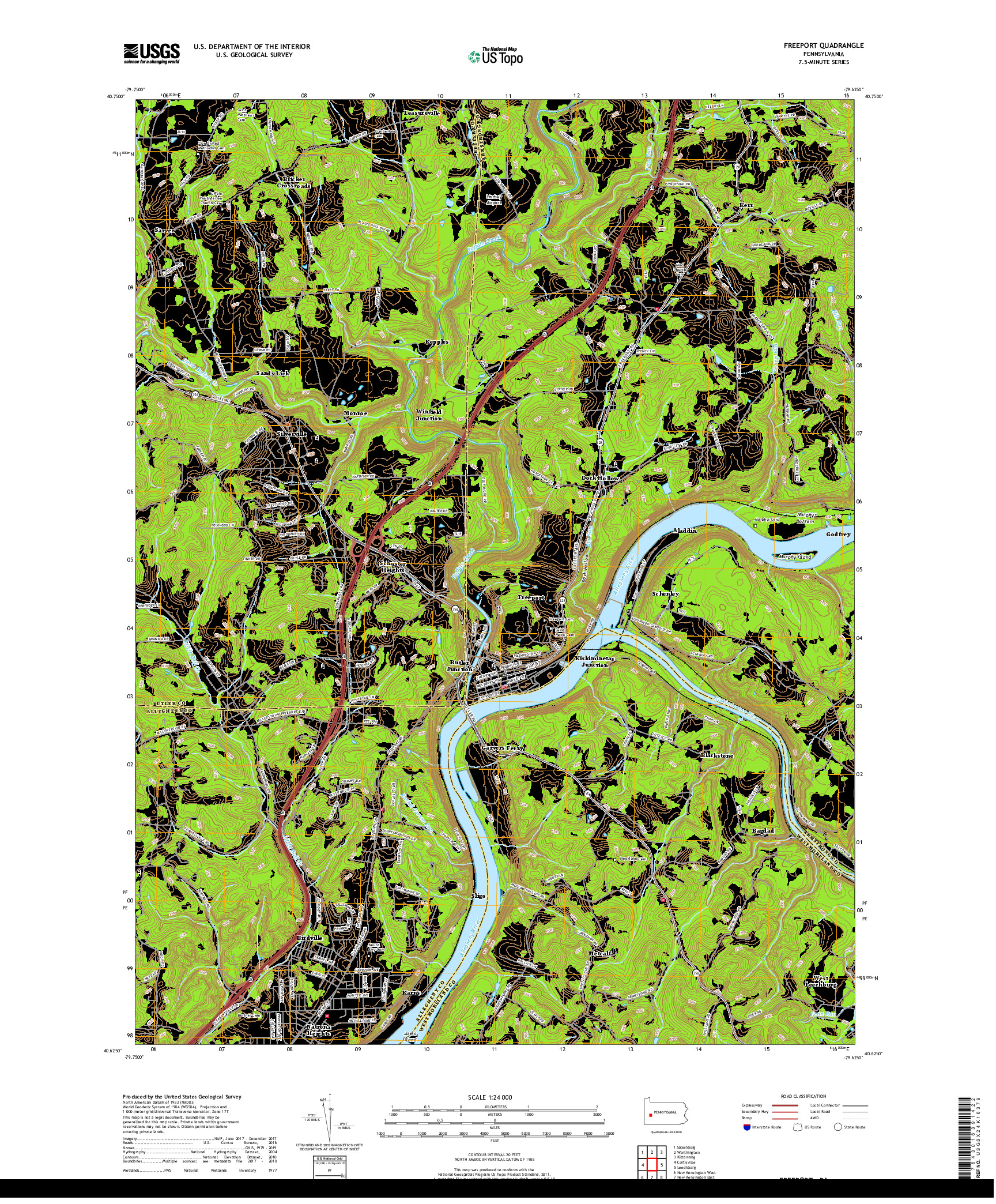 USGS US TOPO 7.5-MINUTE MAP FOR FREEPORT, PA 2019