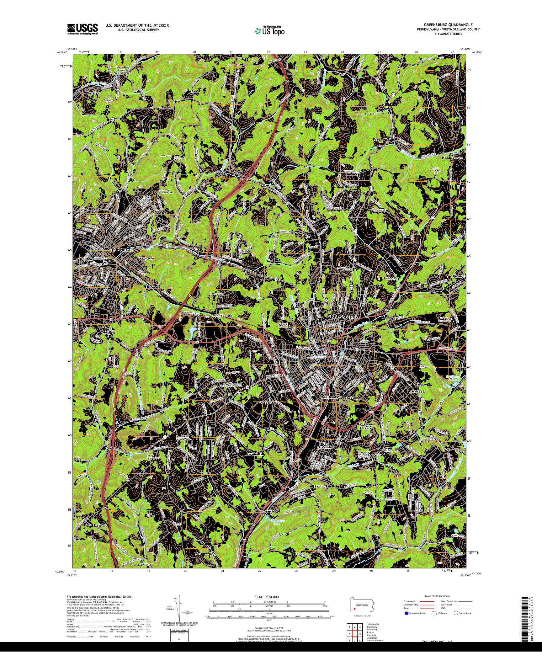 USGS US TOPO 7.5-MINUTE MAP FOR GREENSBURG, PA 2019