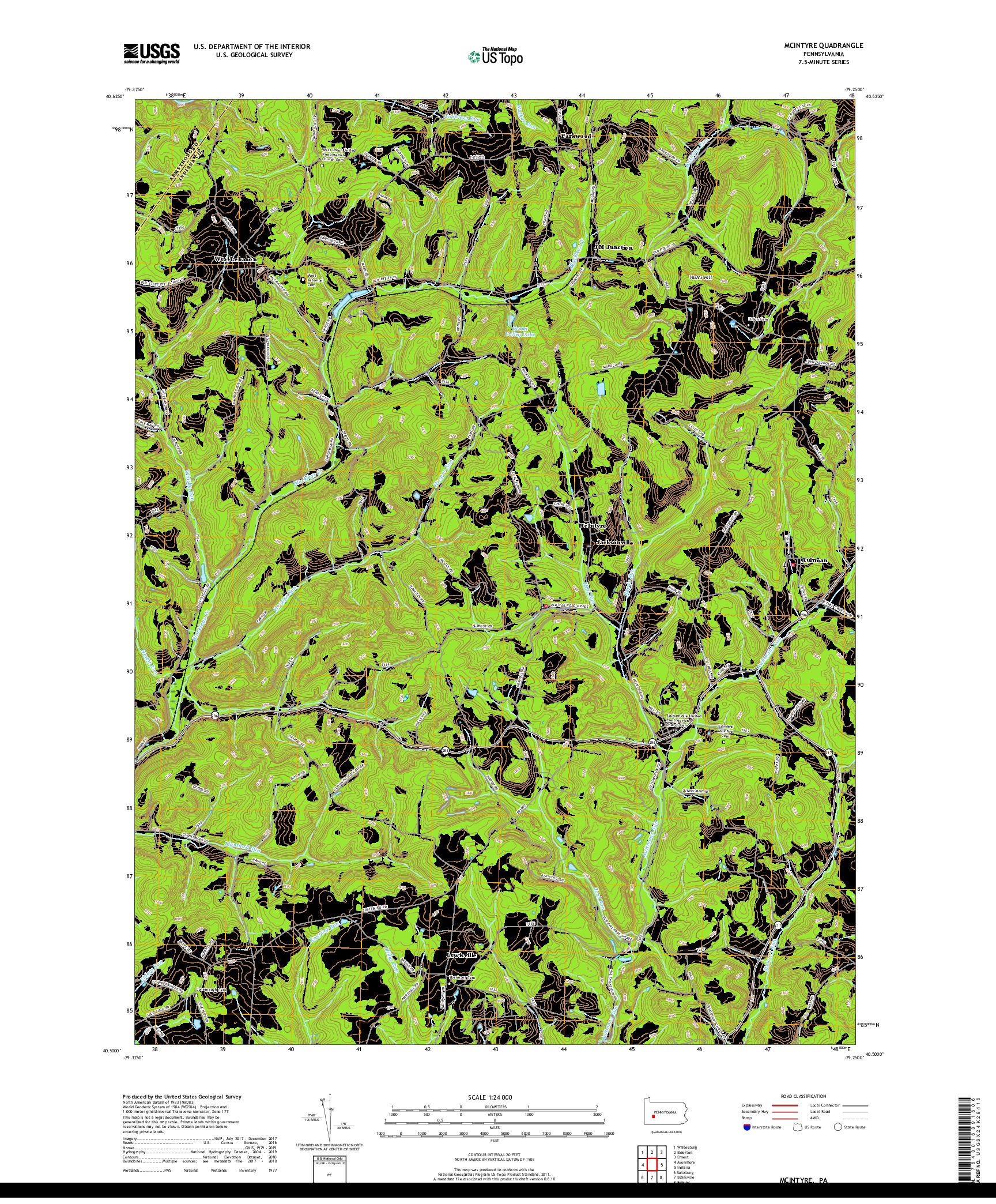 USGS US TOPO 7.5-MINUTE MAP FOR MCINTYRE, PA 2019