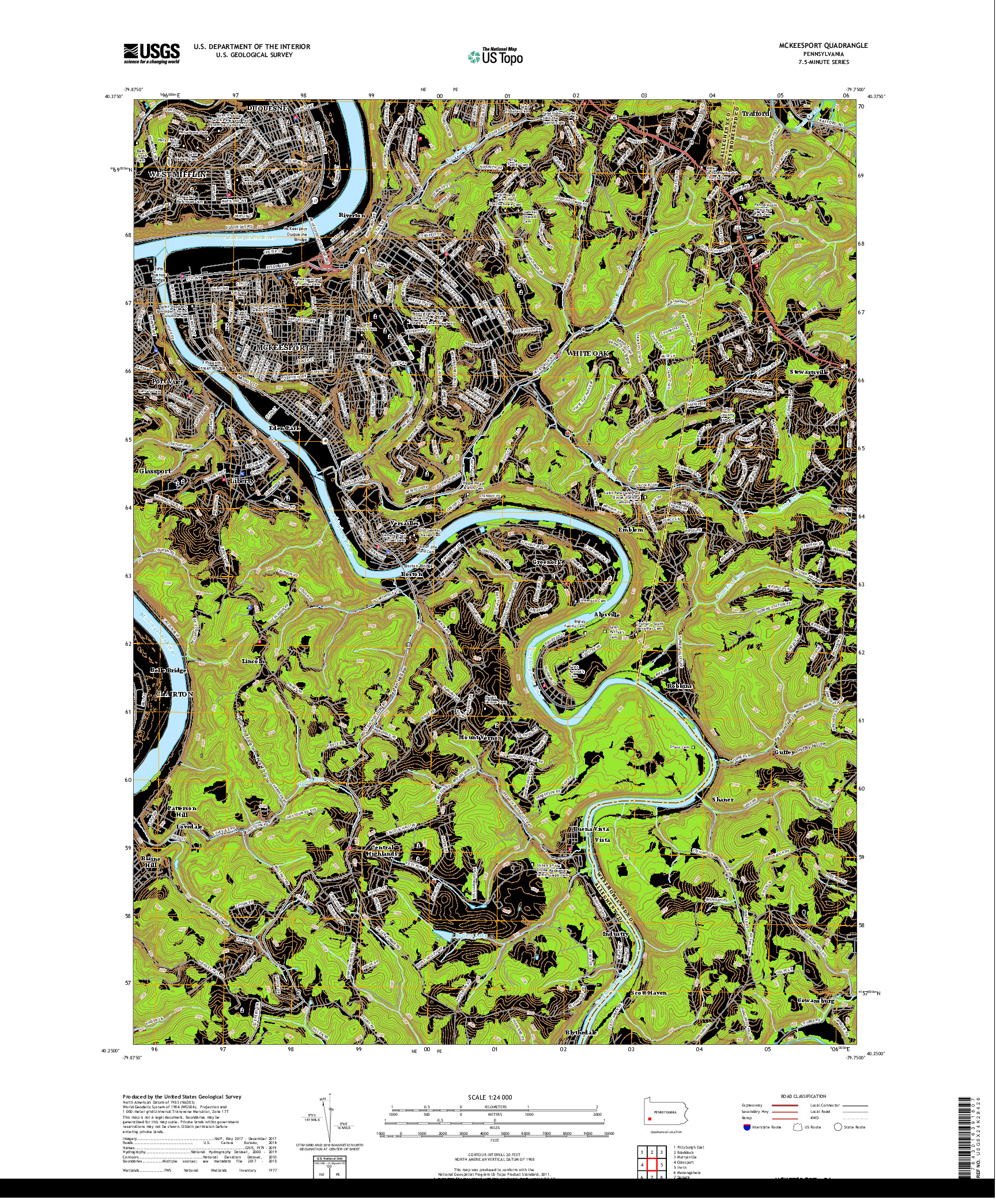 USGS US TOPO 7.5-MINUTE MAP FOR MCKEESPORT, PA 2019