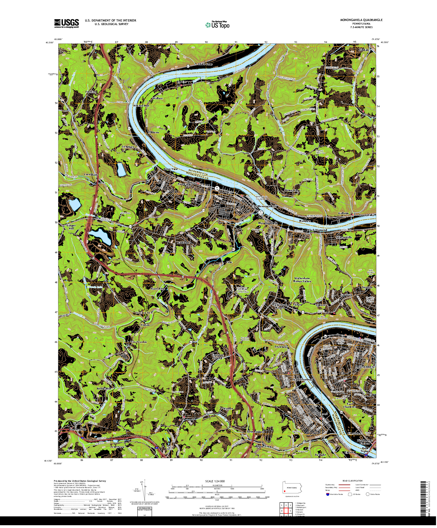 USGS US TOPO 7.5-MINUTE MAP FOR MONONGAHELA, PA 2019