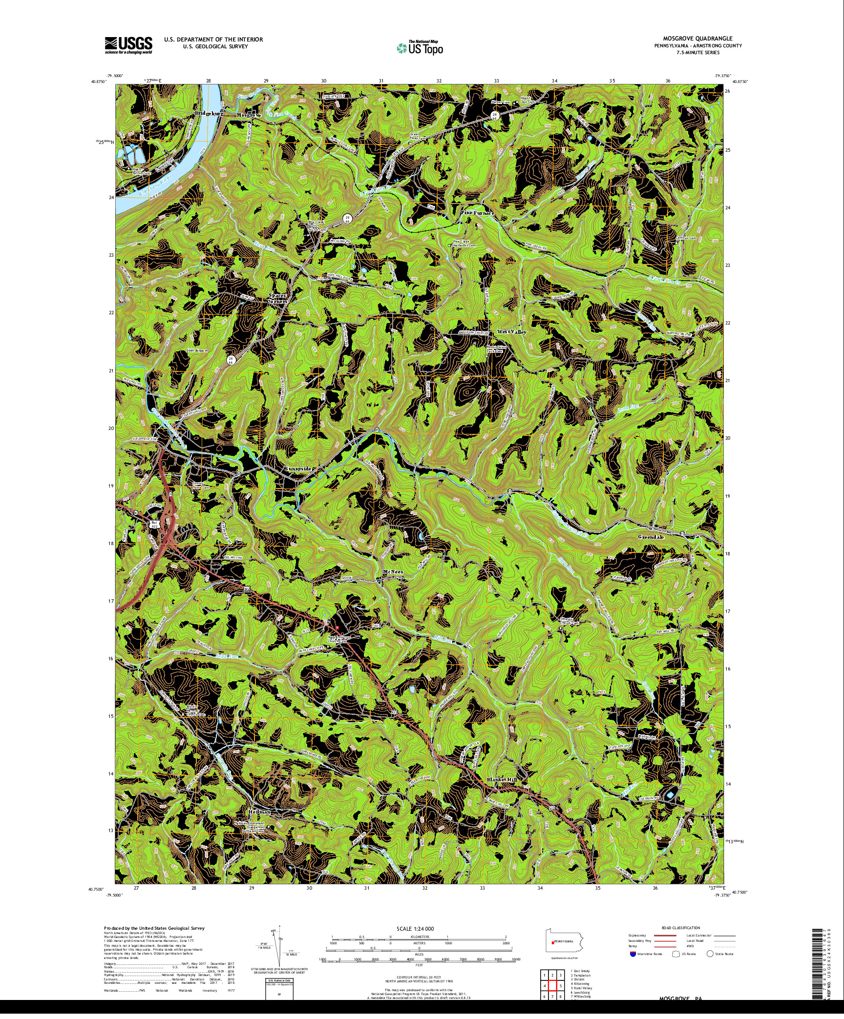 USGS US TOPO 7.5-MINUTE MAP FOR MOSGROVE, PA 2019