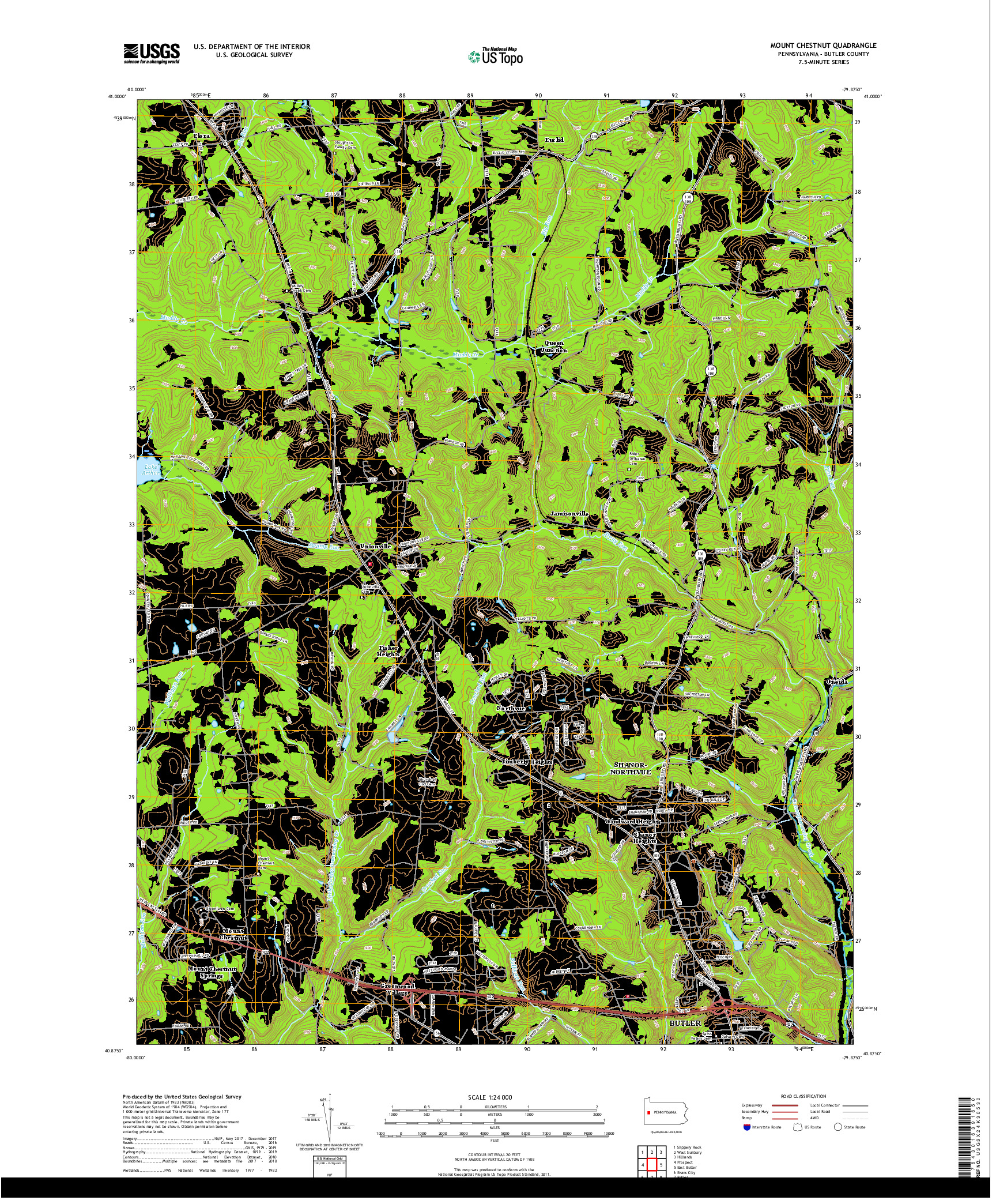 USGS US TOPO 7.5-MINUTE MAP FOR MOUNT CHESTNUT, PA 2019