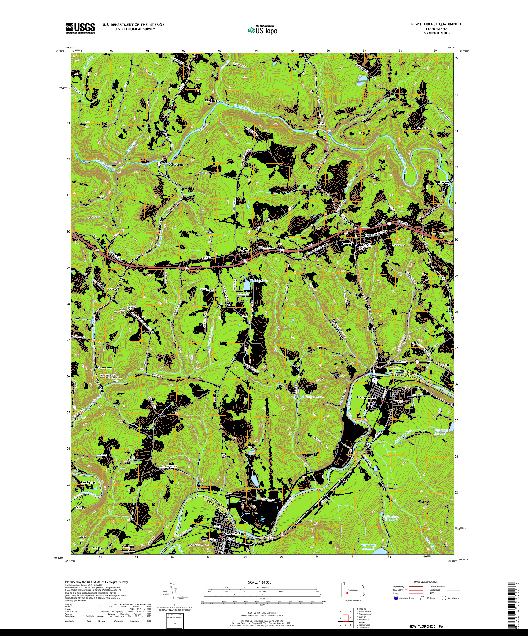 USGS US TOPO 7.5-MINUTE MAP FOR NEW FLORENCE, PA 2019