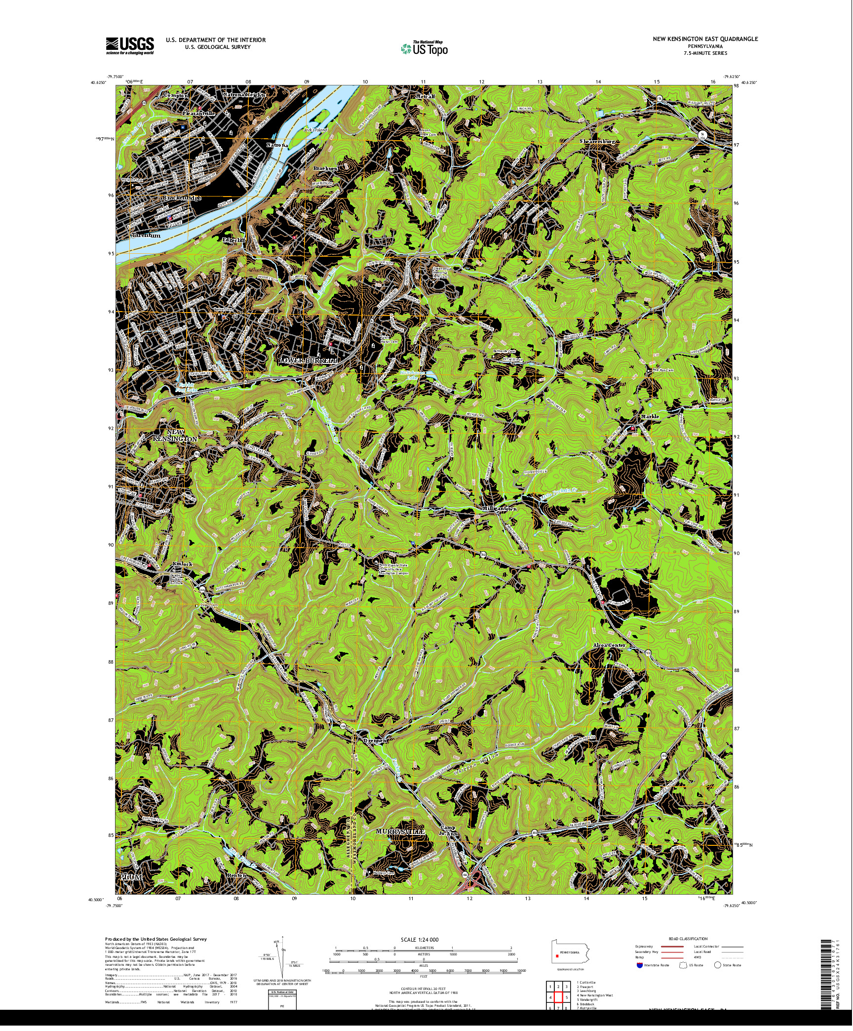 USGS US TOPO 7.5-MINUTE MAP FOR NEW KENSINGTON EAST, PA 2019