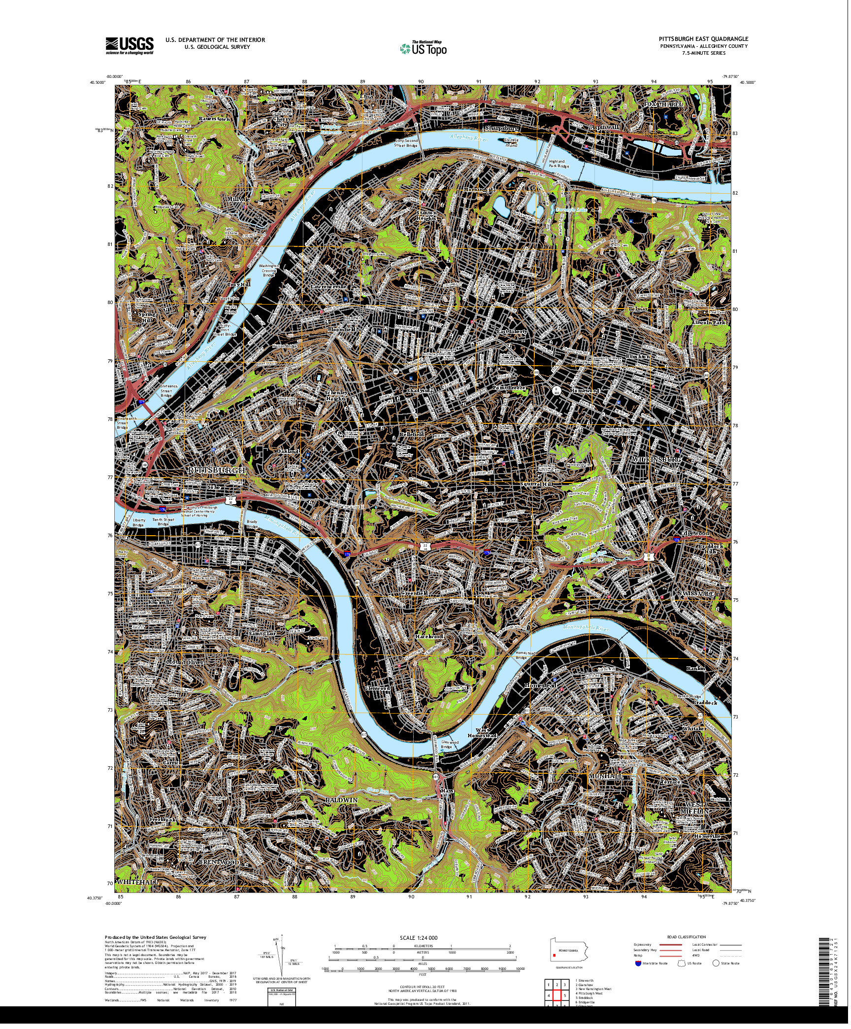 USGS US TOPO 7.5-MINUTE MAP FOR PITTSBURGH EAST, PA 2019