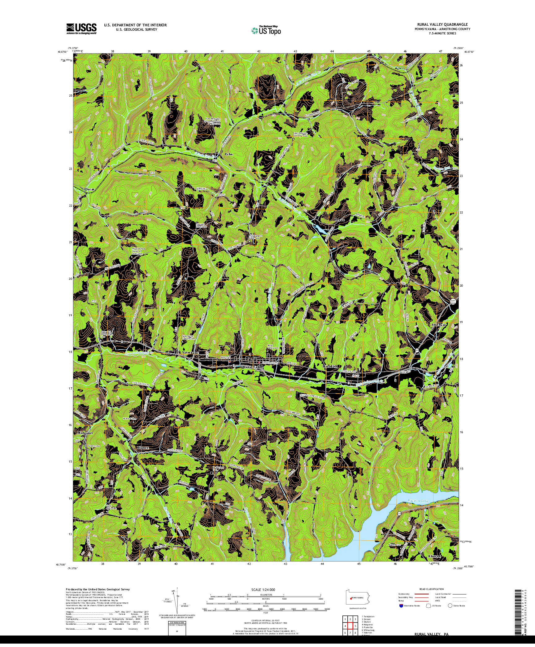 USGS US TOPO 7.5-MINUTE MAP FOR RURAL VALLEY, PA 2019