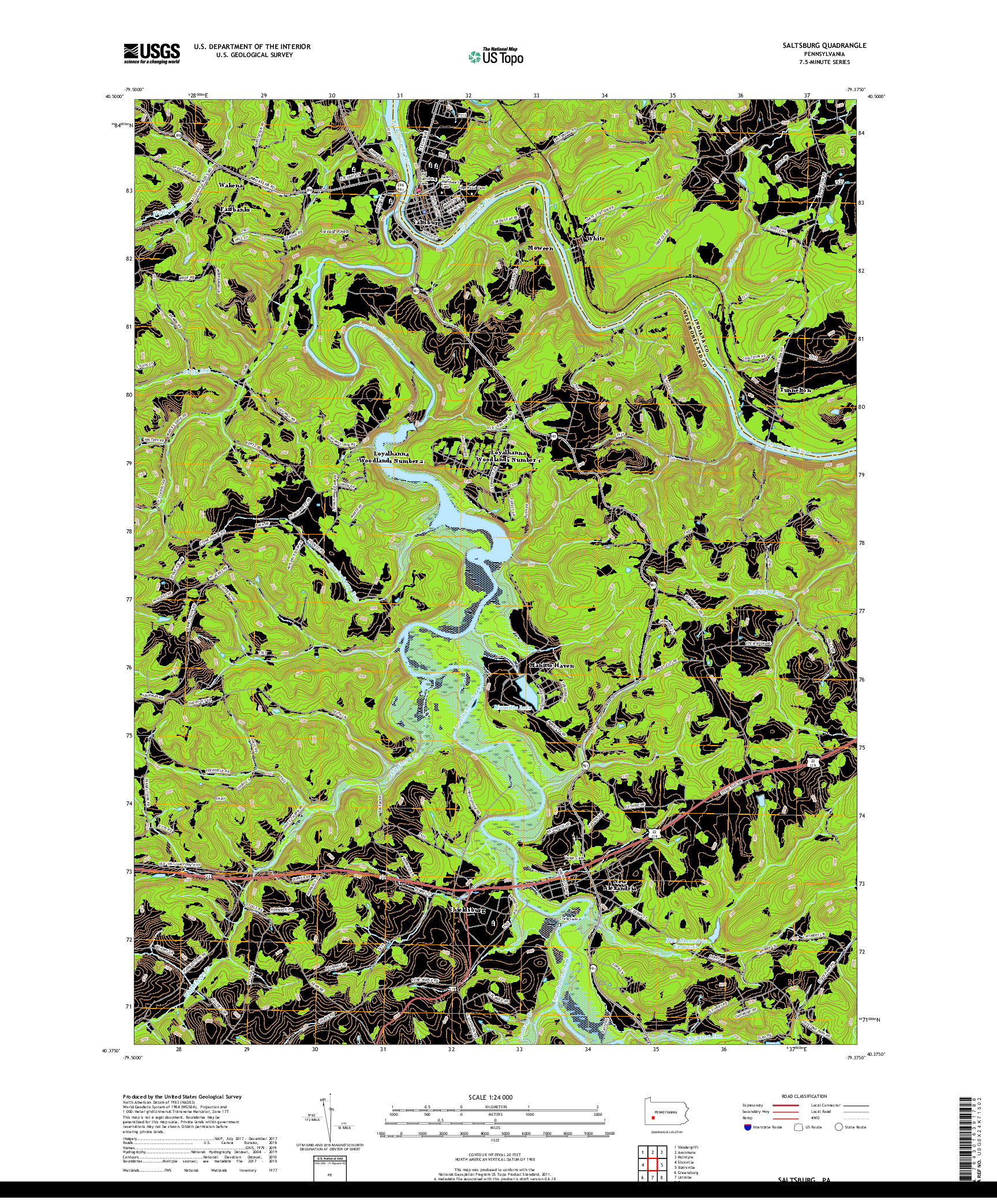 USGS US TOPO 7.5-MINUTE MAP FOR SALTSBURG, PA 2019