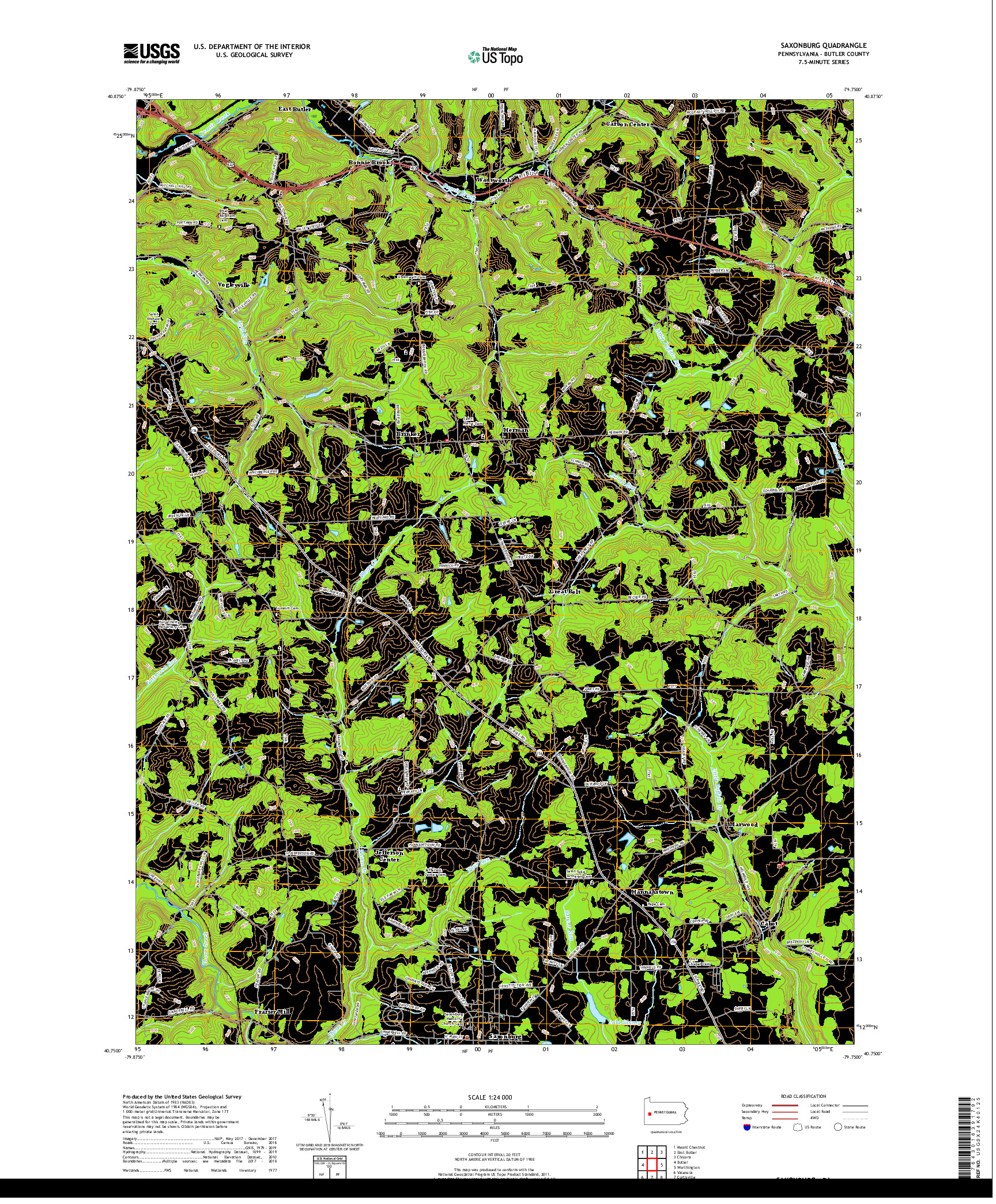 USGS US TOPO 7.5-MINUTE MAP FOR SAXONBURG, PA 2019