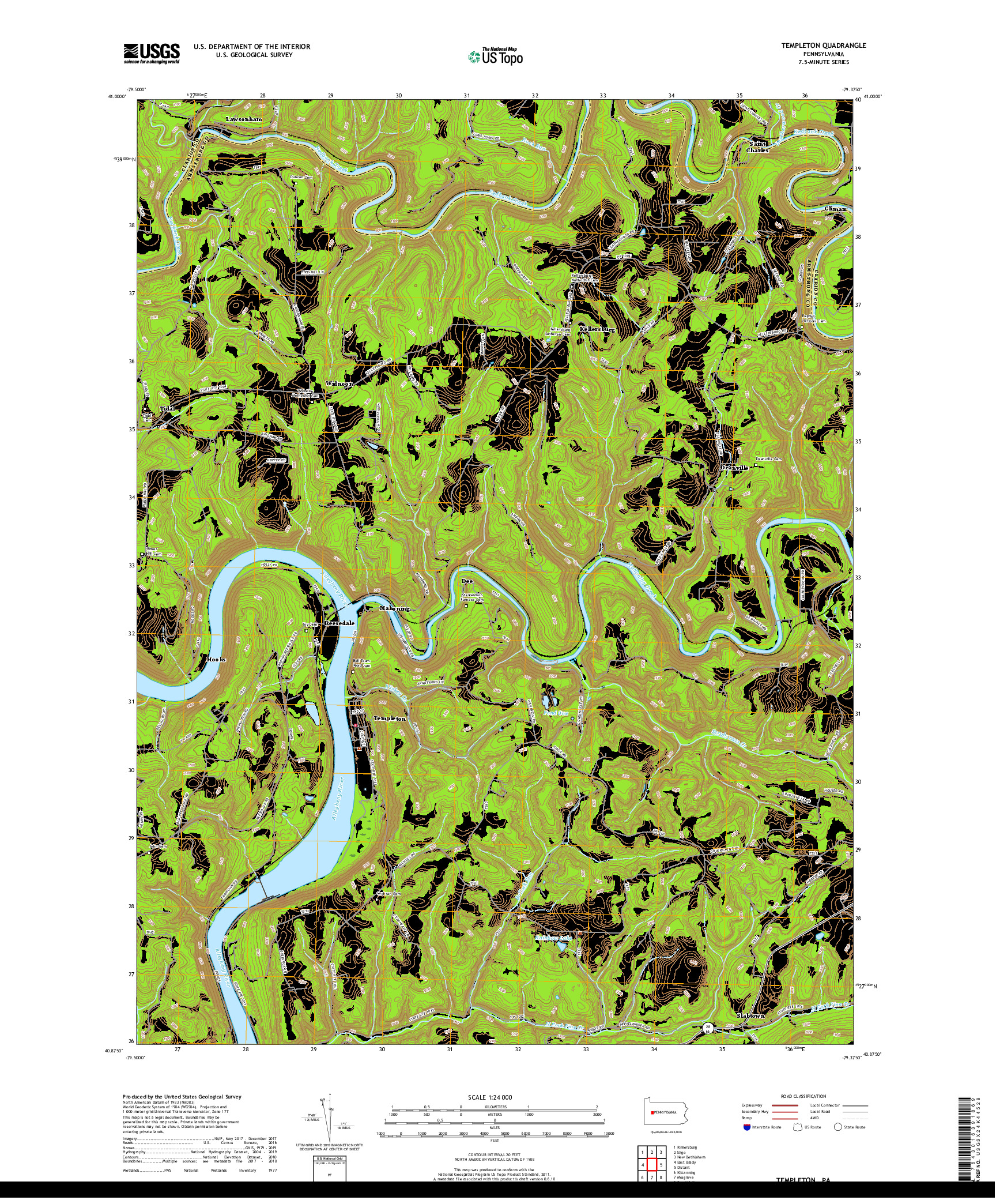 USGS US TOPO 7.5-MINUTE MAP FOR TEMPLETON, PA 2019