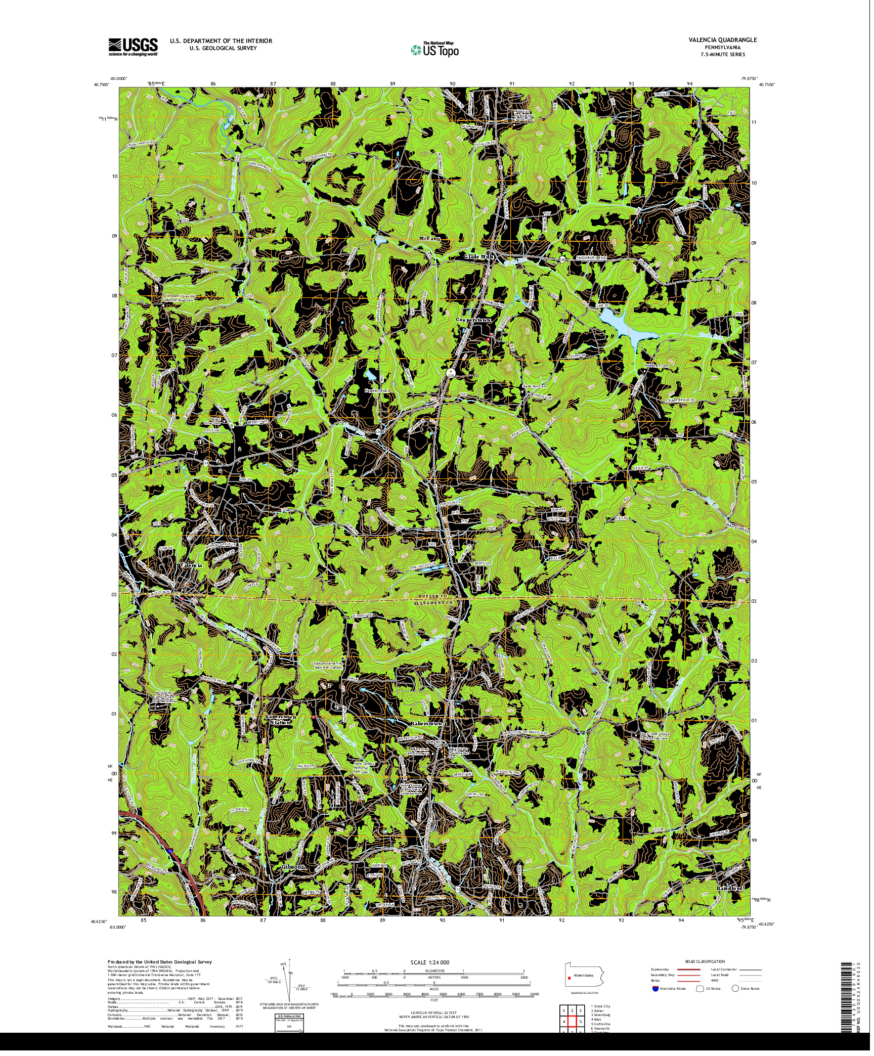 USGS US TOPO 7.5-MINUTE MAP FOR VALENCIA, PA 2019