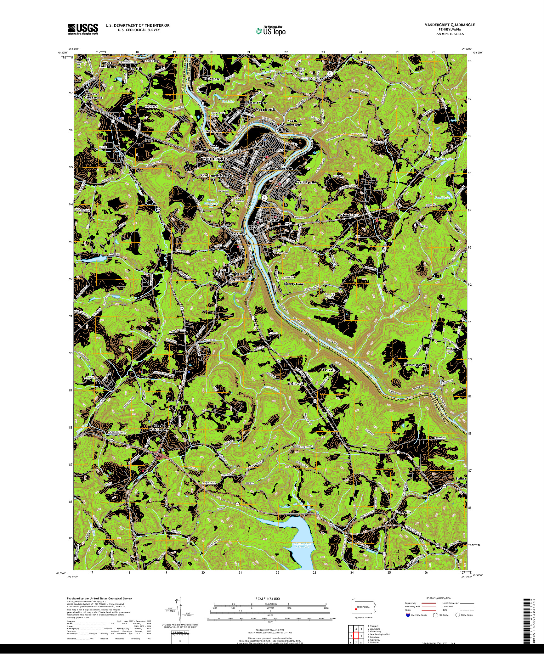 USGS US TOPO 7.5-MINUTE MAP FOR VANDERGRIFT, PA 2019