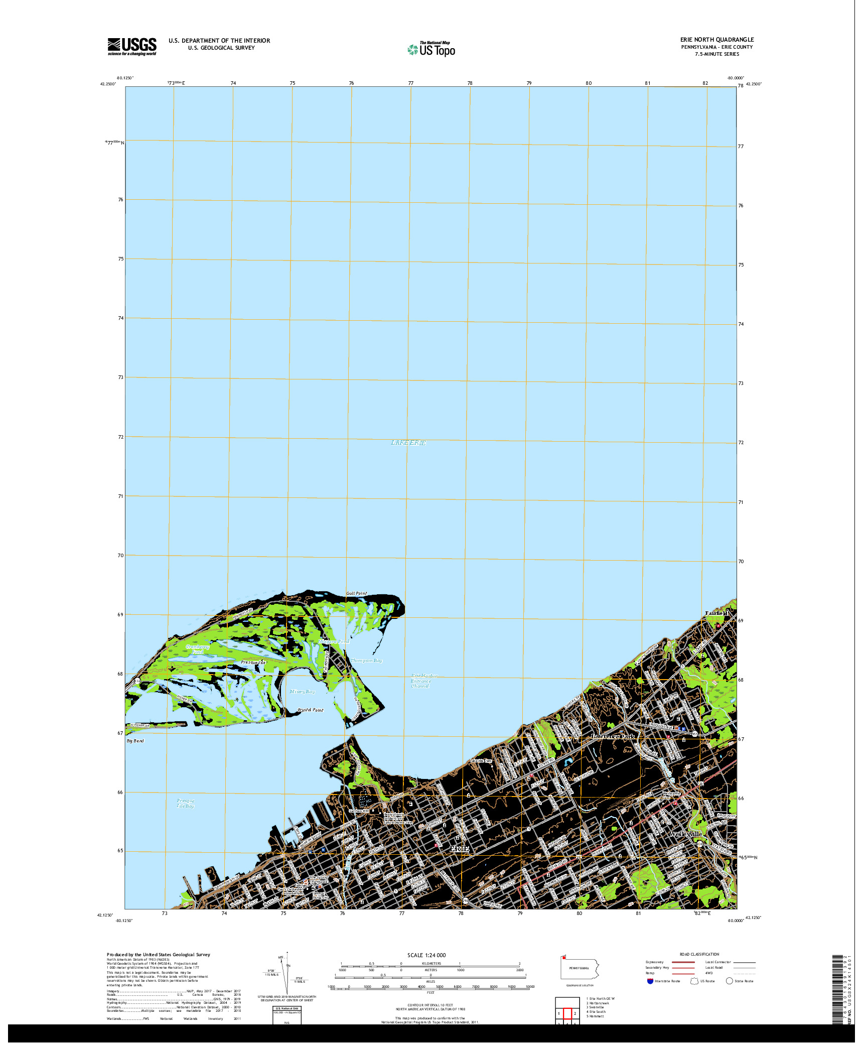 USGS US TOPO 7.5-MINUTE MAP FOR ERIE NORTH, PA 2019