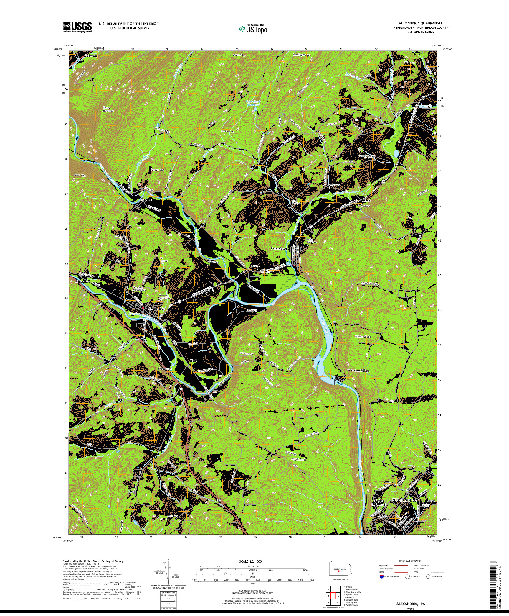 USGS US TOPO 7.5-MINUTE MAP FOR ALEXANDRIA, PA 2019