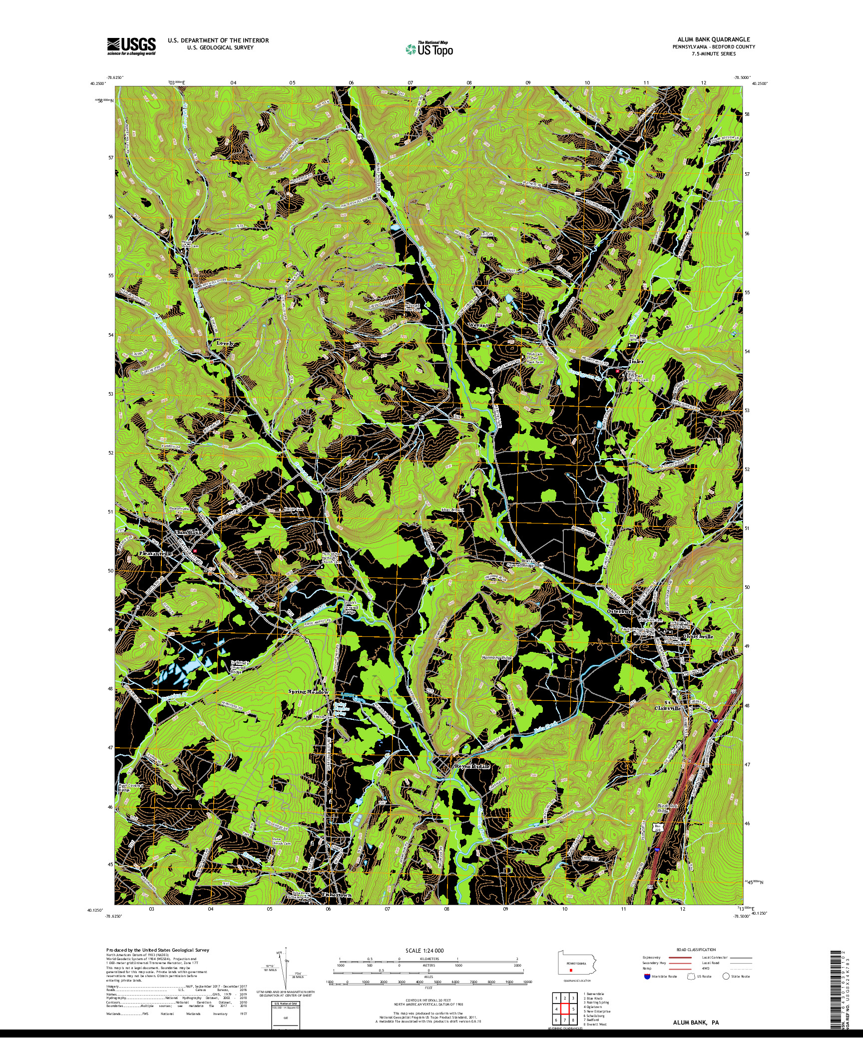 USGS US TOPO 7.5-MINUTE MAP FOR ALUM BANK, PA 2019