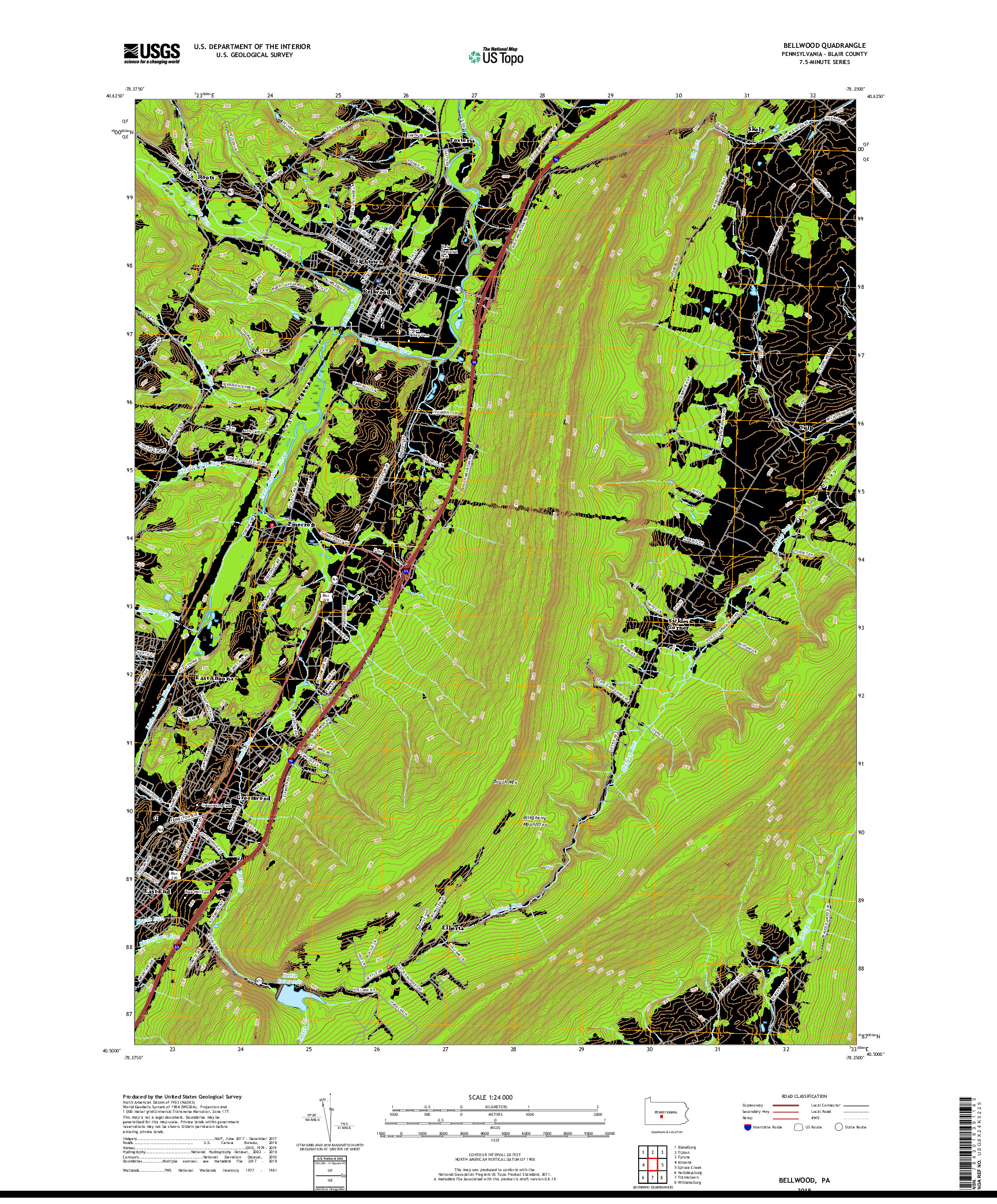 USGS US TOPO 7.5-MINUTE MAP FOR BELLWOOD, PA 2019