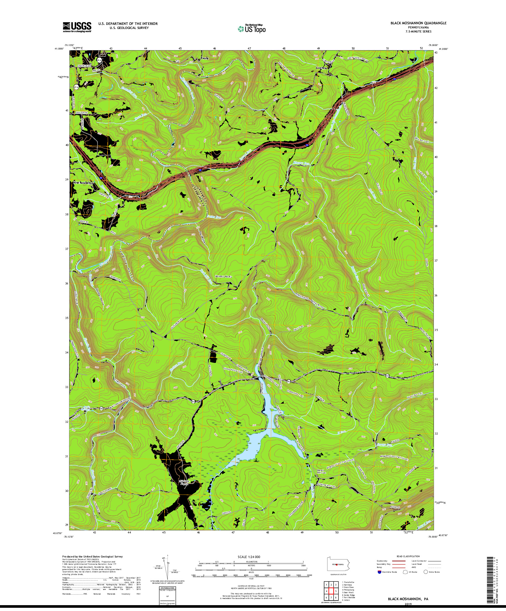 USGS US TOPO 7.5-MINUTE MAP FOR BLACK MOSHANNON, PA 2019