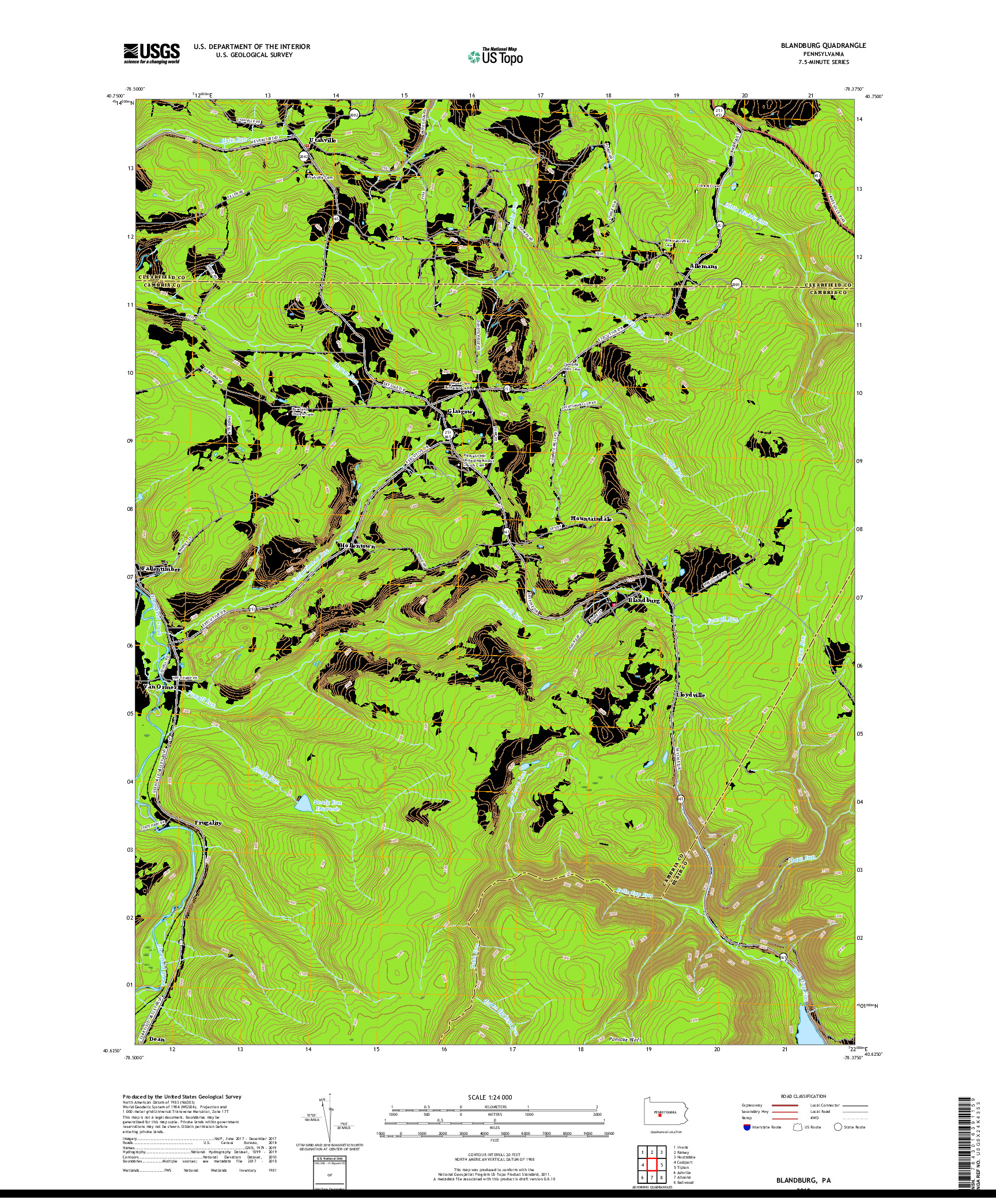 USGS US TOPO 7.5-MINUTE MAP FOR BLANDBURG, PA 2019