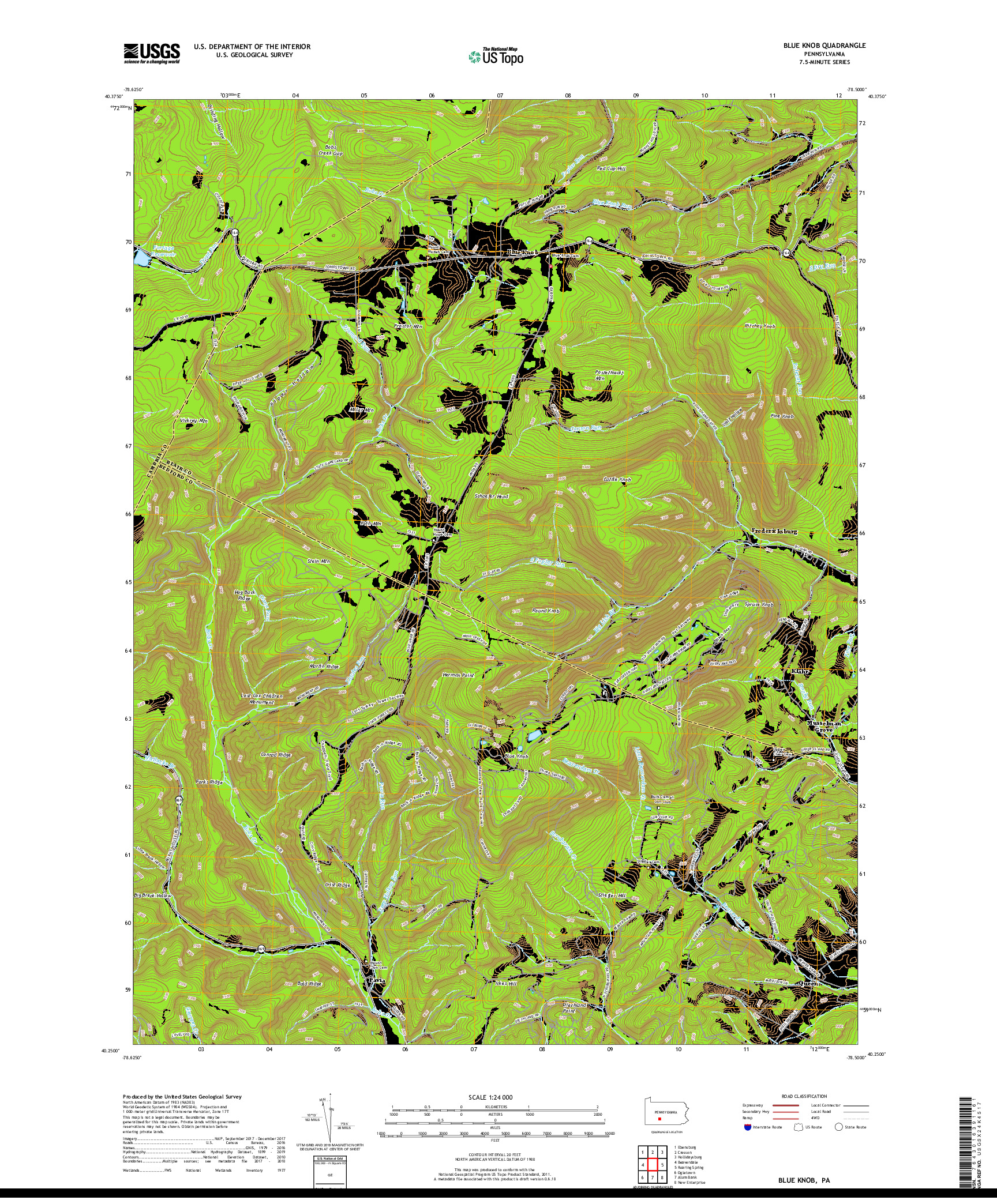 USGS US TOPO 7.5-MINUTE MAP FOR BLUE KNOB, PA 2019