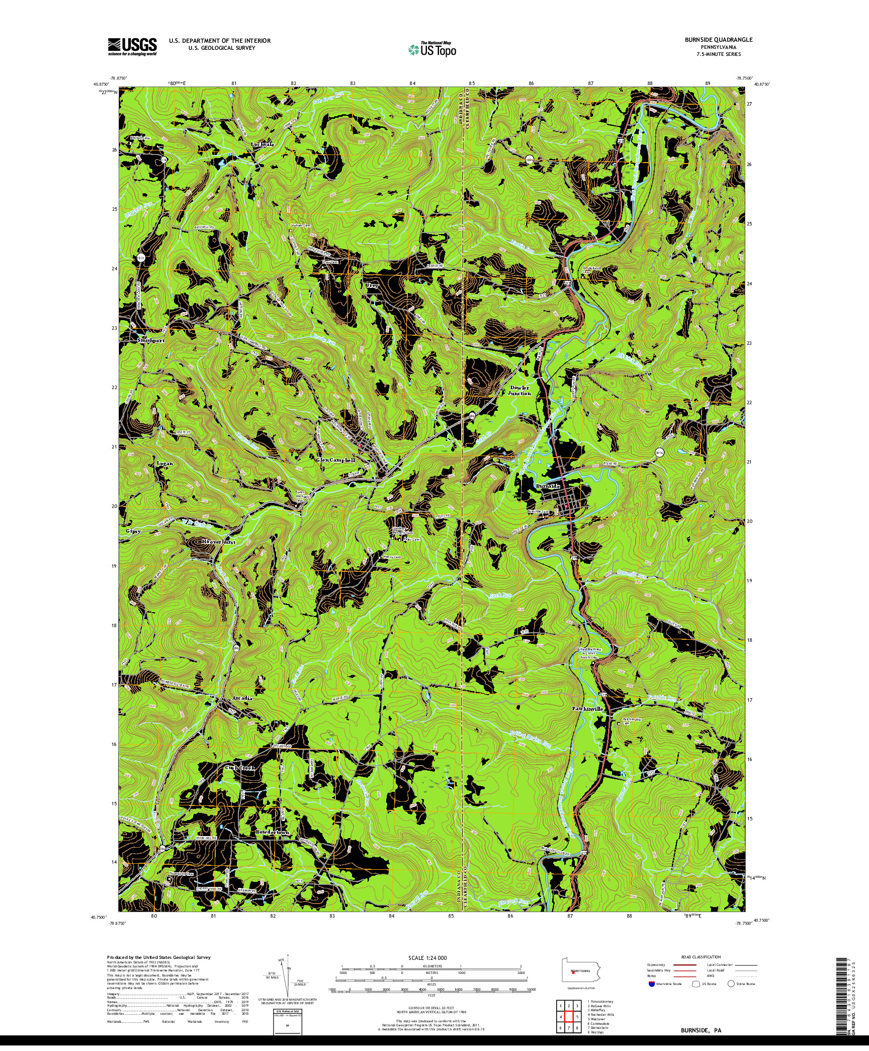 USGS US TOPO 7.5-MINUTE MAP FOR BURNSIDE, PA 2019