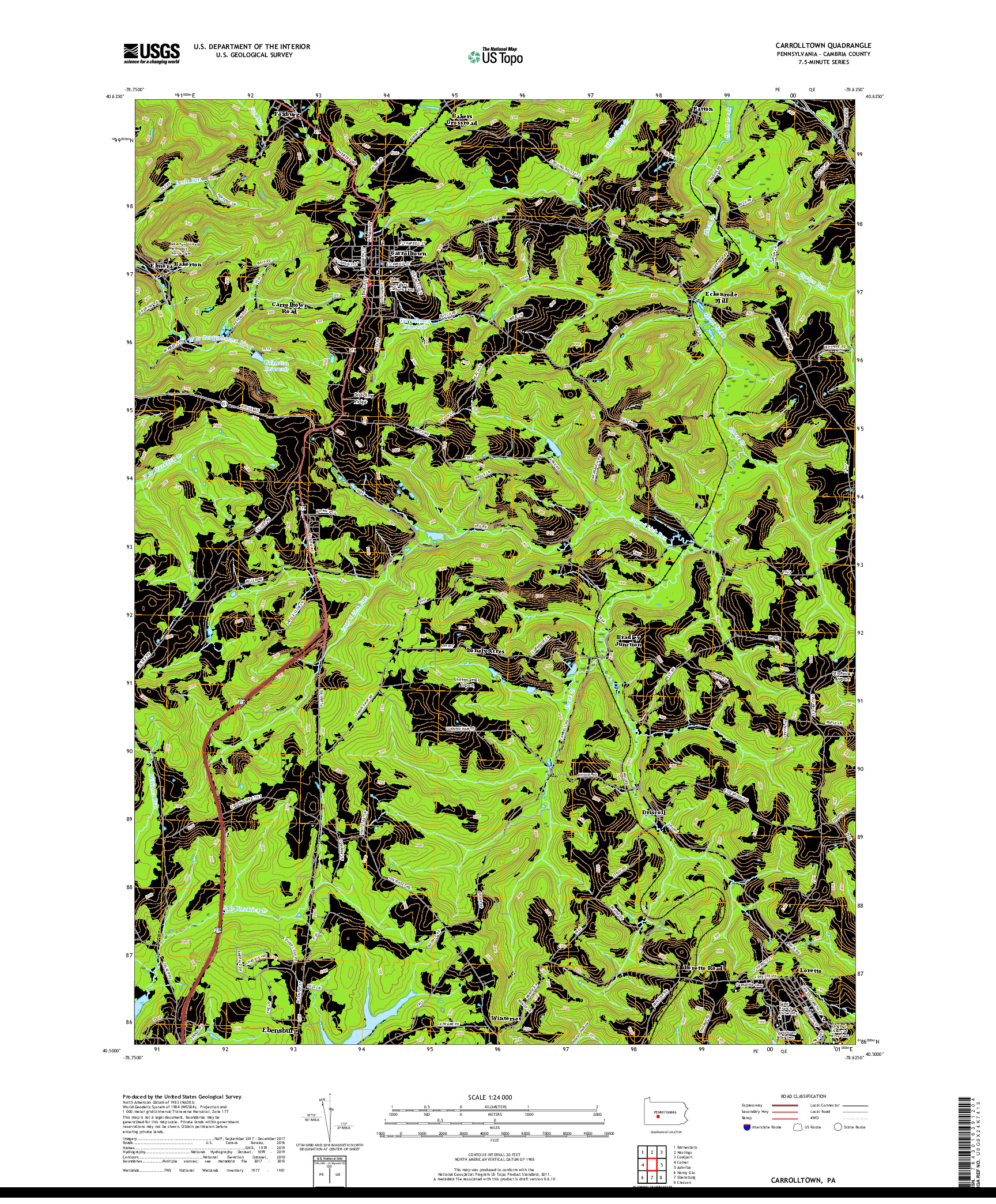 USGS US TOPO 7.5-MINUTE MAP FOR CARROLLTOWN, PA 2019