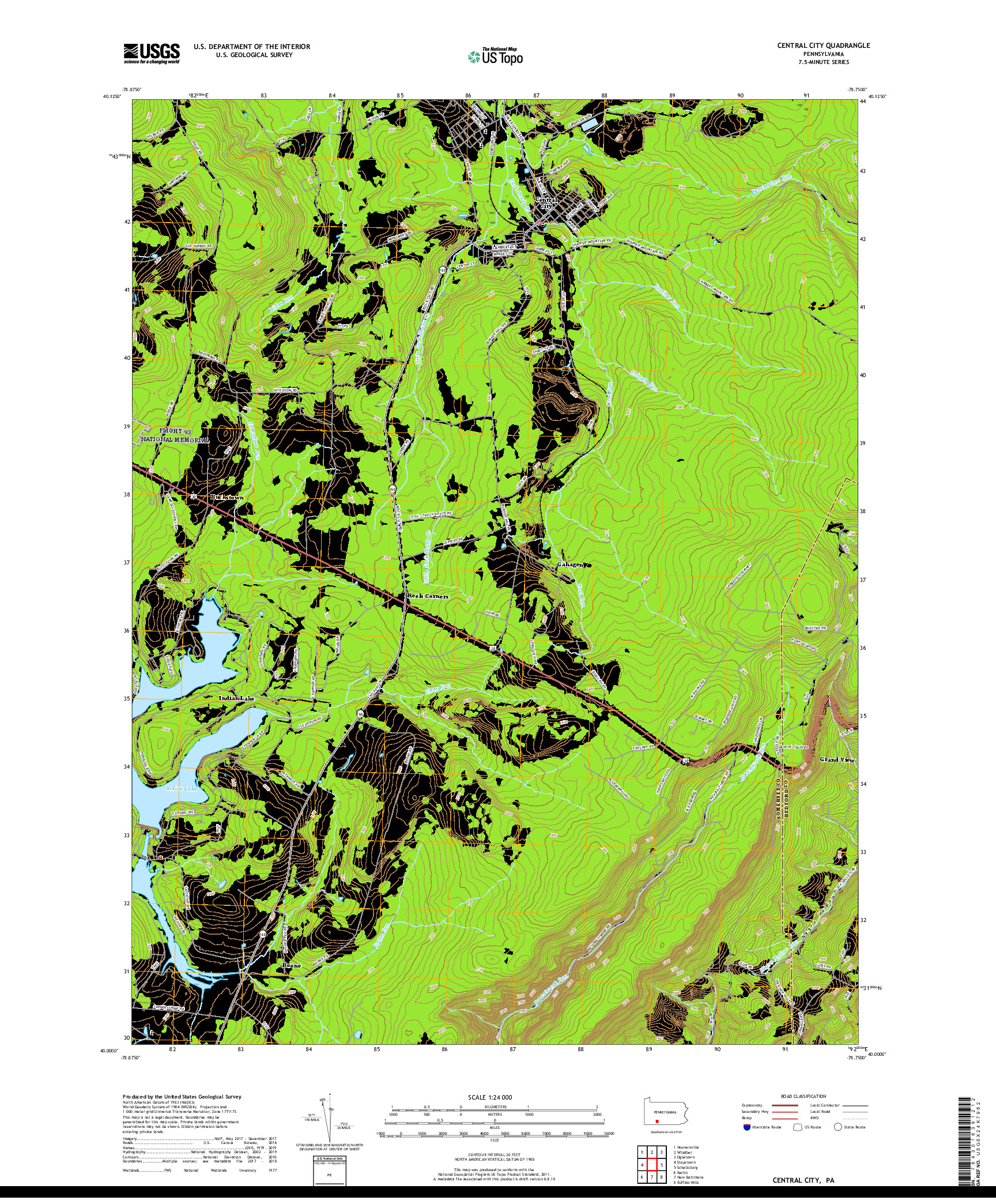 USGS US TOPO 7.5-MINUTE MAP FOR CENTRAL CITY, PA 2019
