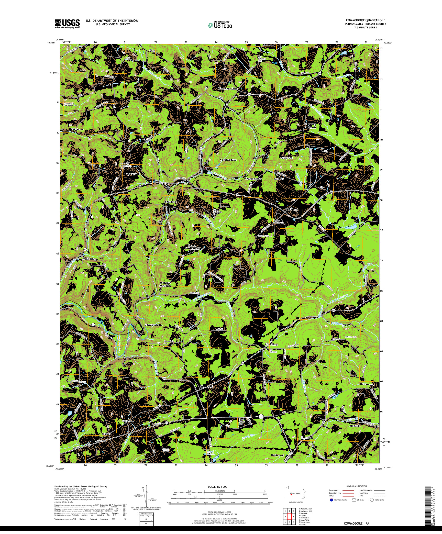 USGS US TOPO 7.5-MINUTE MAP FOR COMMODORE, PA 2019