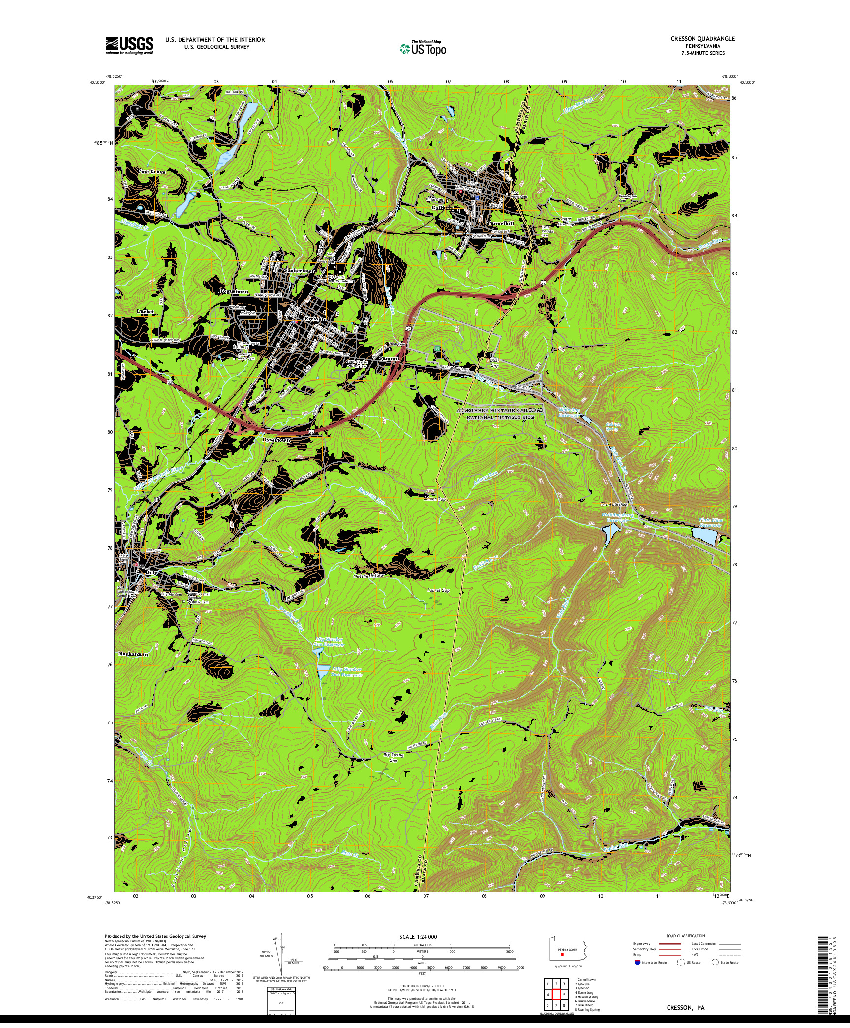 USGS US TOPO 7.5-MINUTE MAP FOR CRESSON, PA 2019