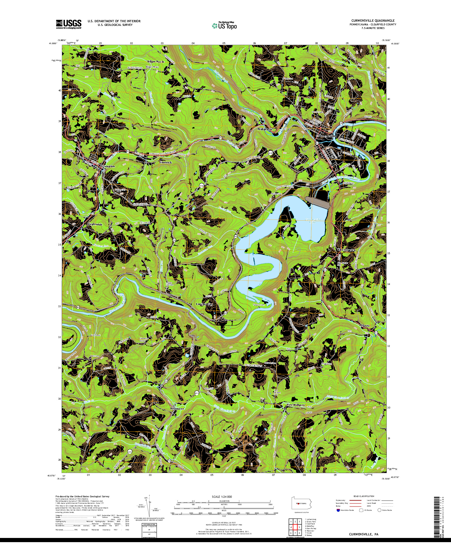 USGS US TOPO 7.5-MINUTE MAP FOR CURWENSVILLE, PA 2019