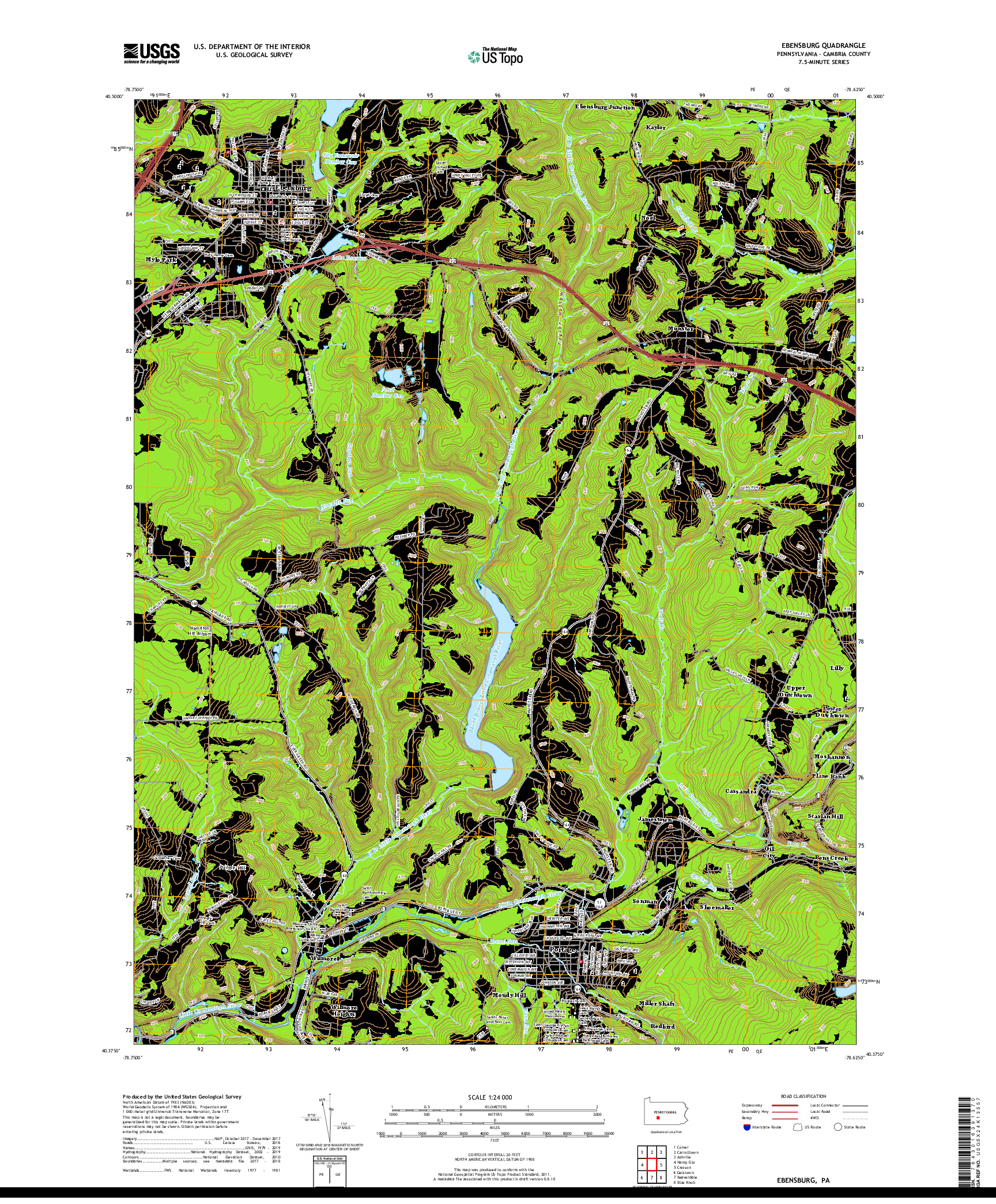 USGS US TOPO 7.5-MINUTE MAP FOR EBENSBURG, PA 2019