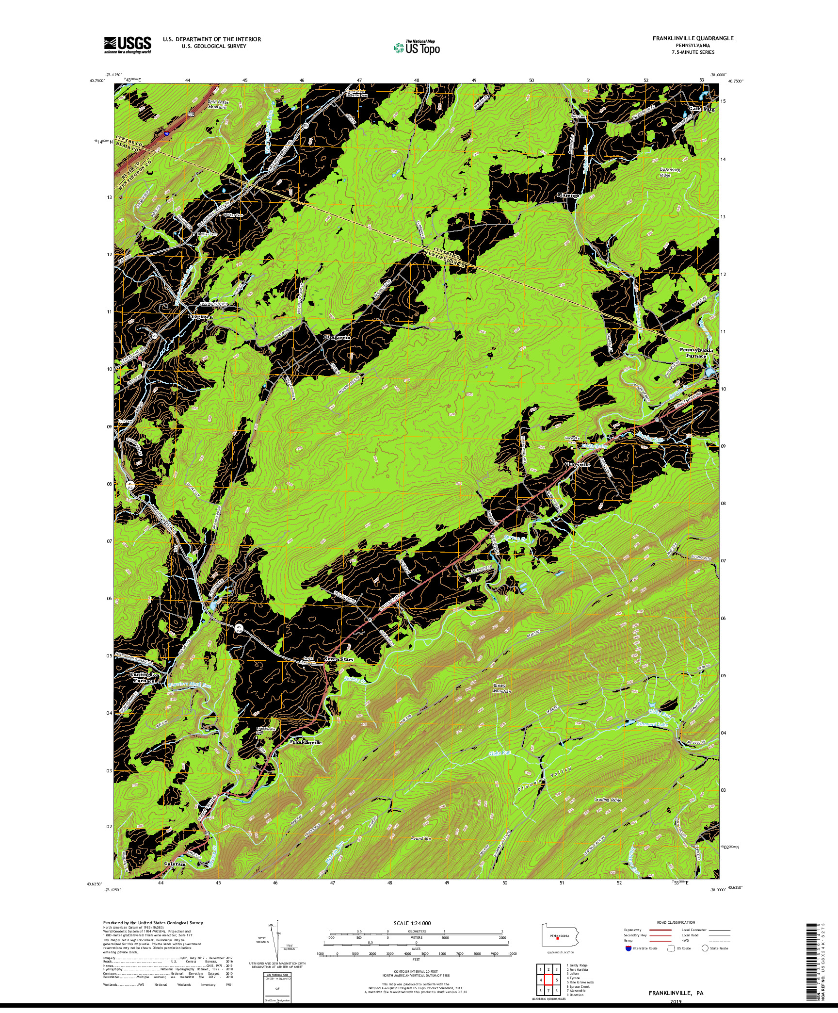 USGS US TOPO 7.5-MINUTE MAP FOR FRANKLINVILLE, PA 2019