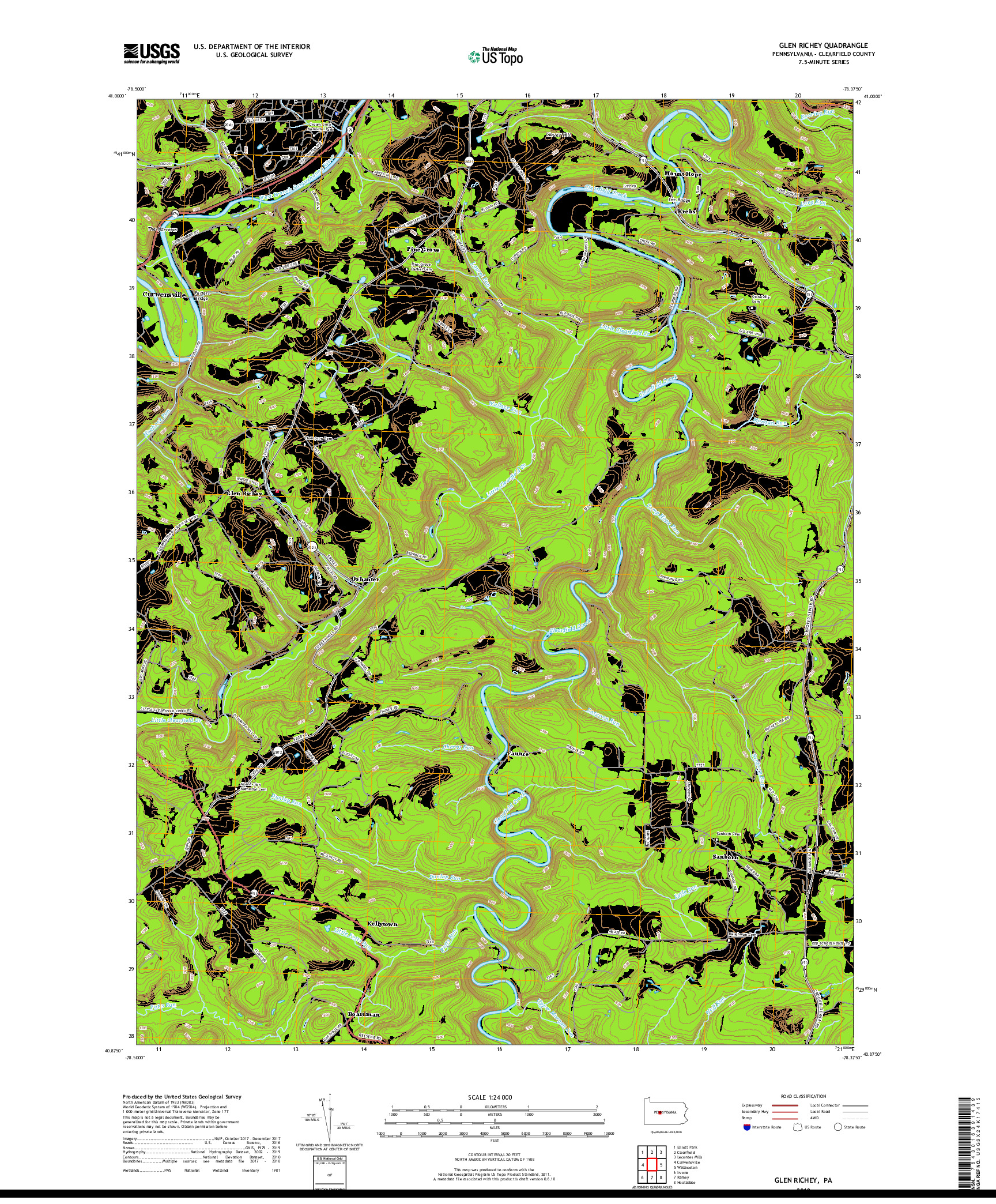USGS US TOPO 7.5-MINUTE MAP FOR GLEN RICHEY, PA 2019