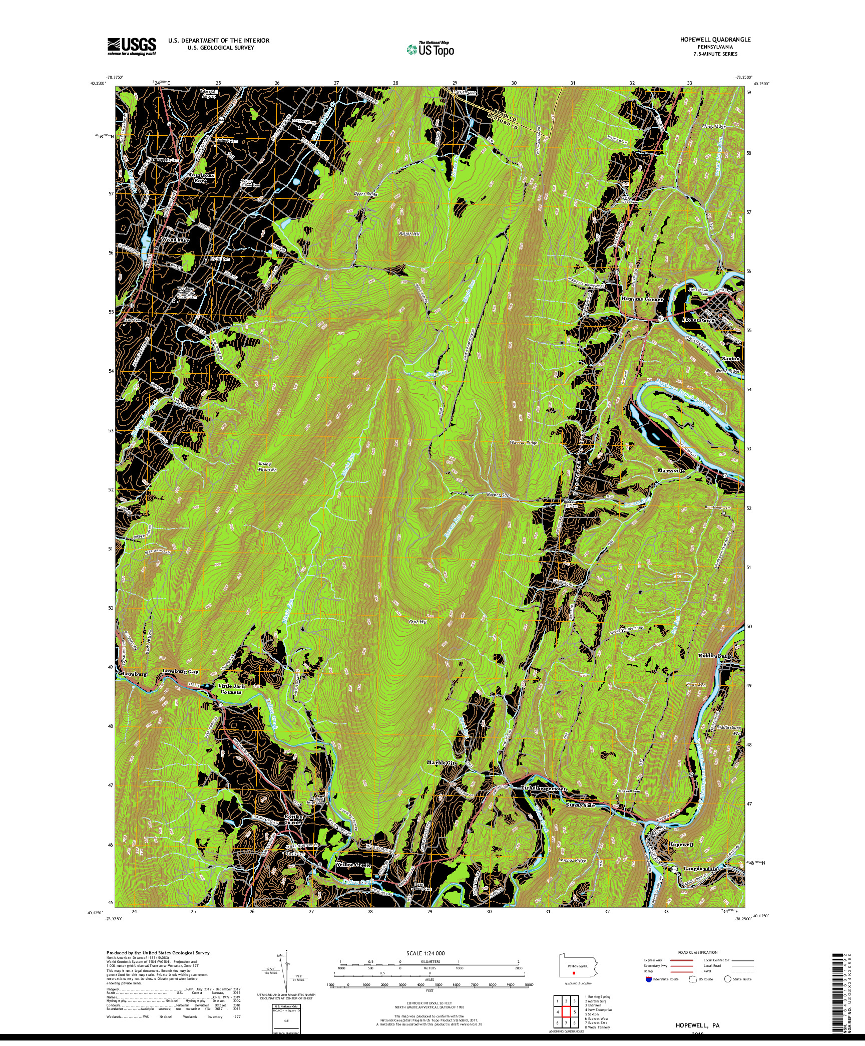 USGS US TOPO 7.5-MINUTE MAP FOR HOPEWELL, PA 2019