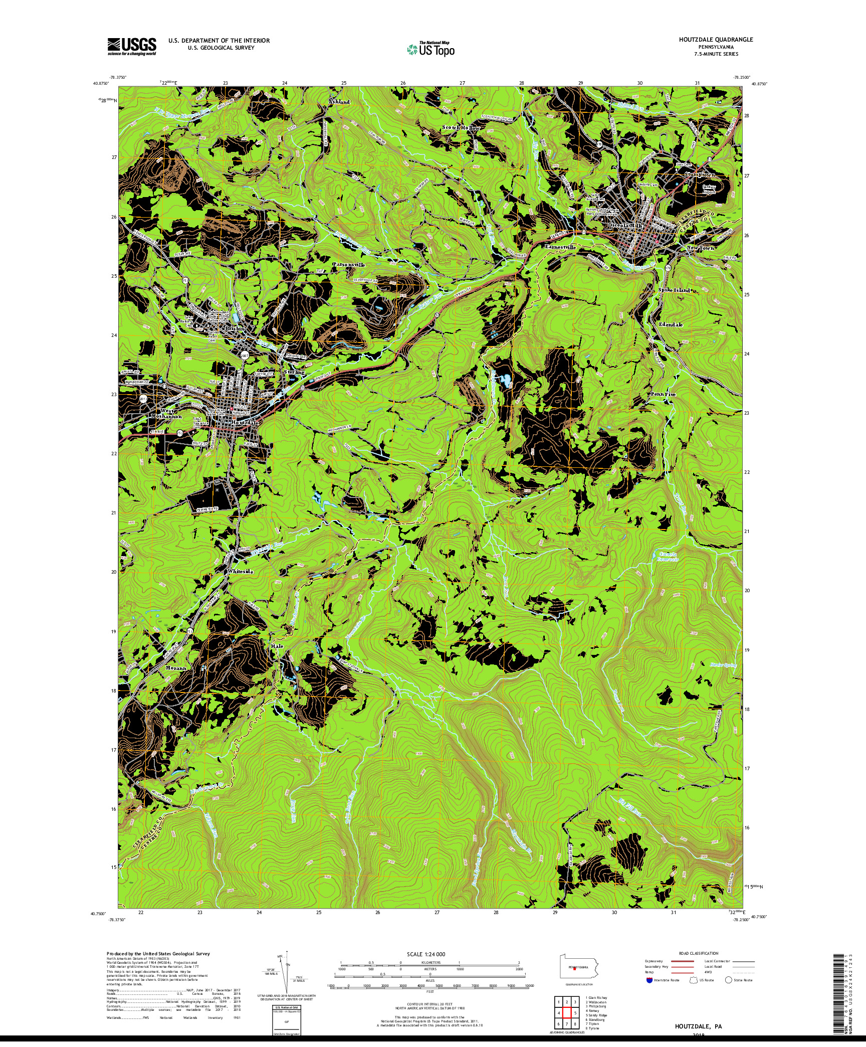 USGS US TOPO 7.5-MINUTE MAP FOR HOUTZDALE, PA 2019