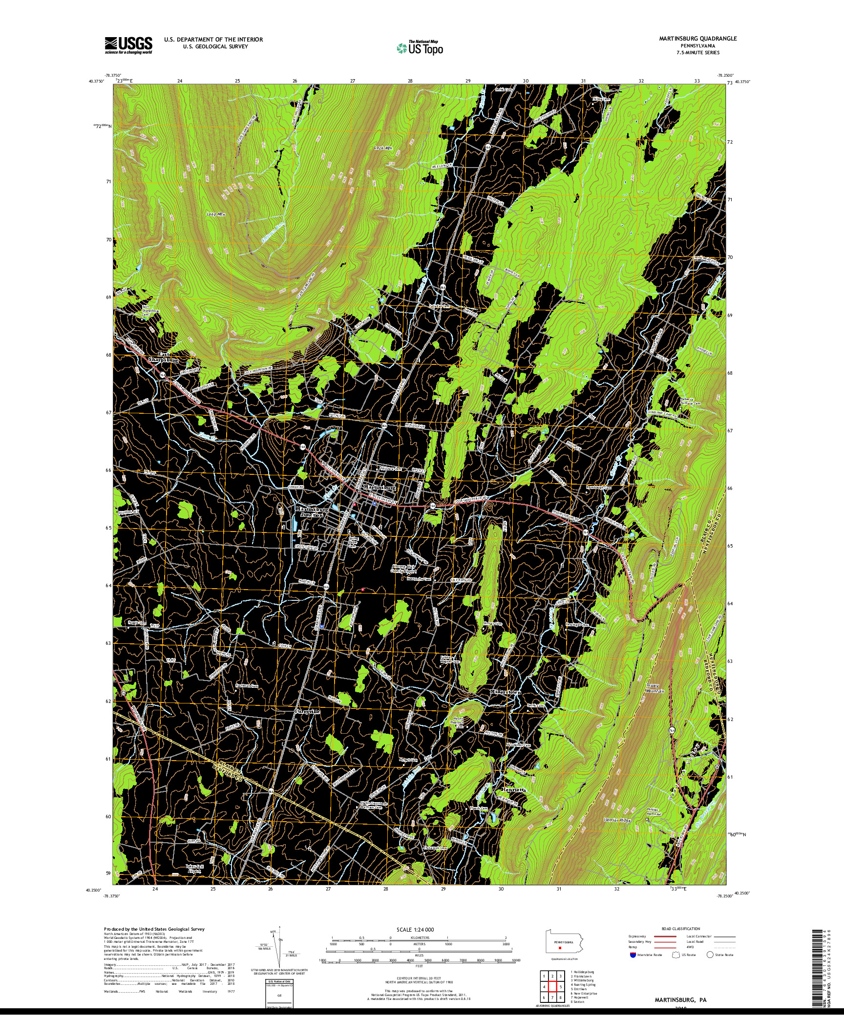 USGS US TOPO 7.5-MINUTE MAP FOR MARTINSBURG, PA 2019