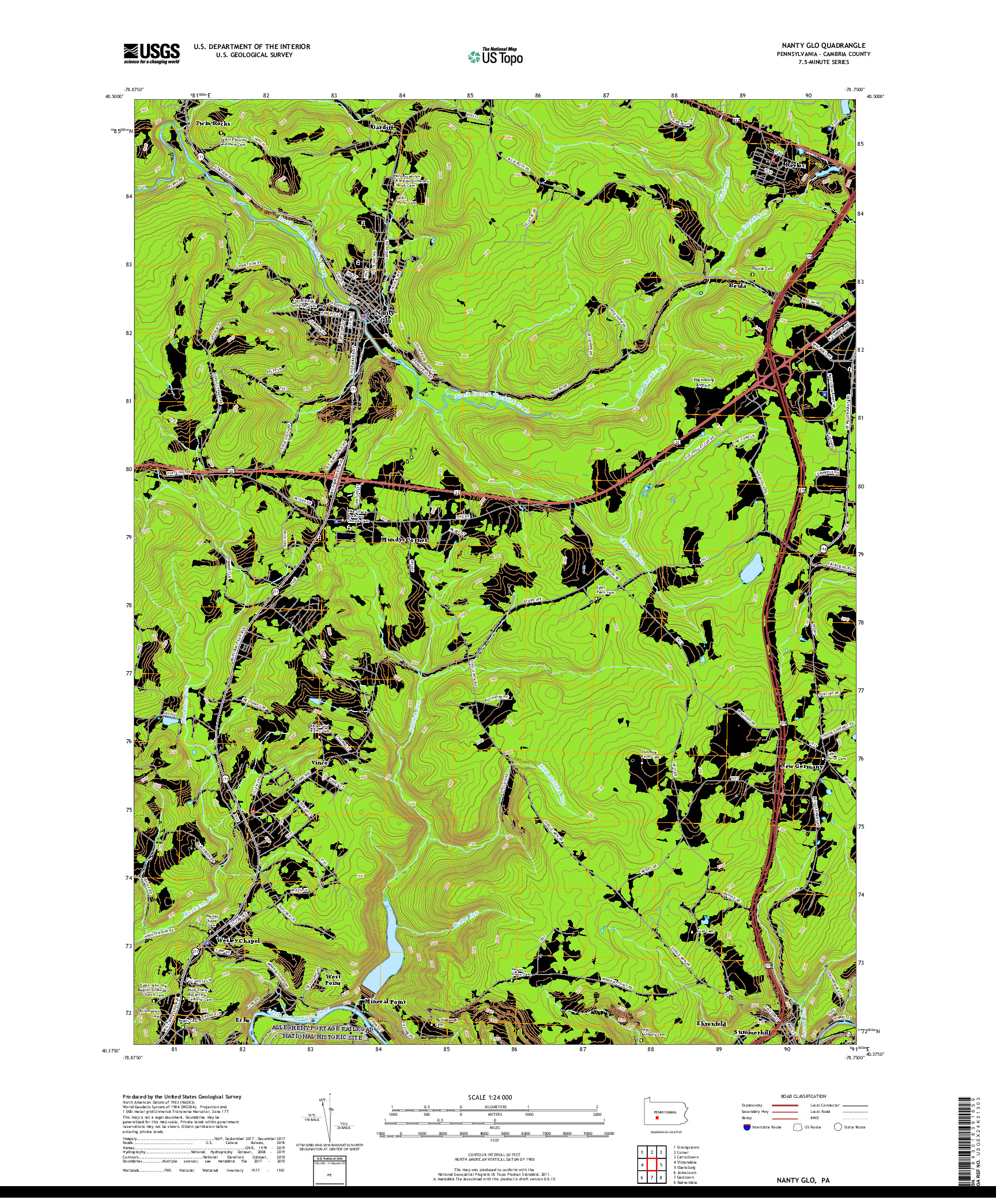 USGS US TOPO 7.5-MINUTE MAP FOR NANTY GLO, PA 2019