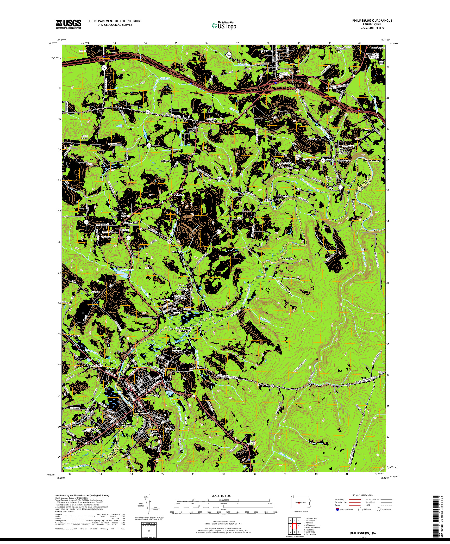 USGS US TOPO 7.5-MINUTE MAP FOR PHILIPSBURG, PA 2019