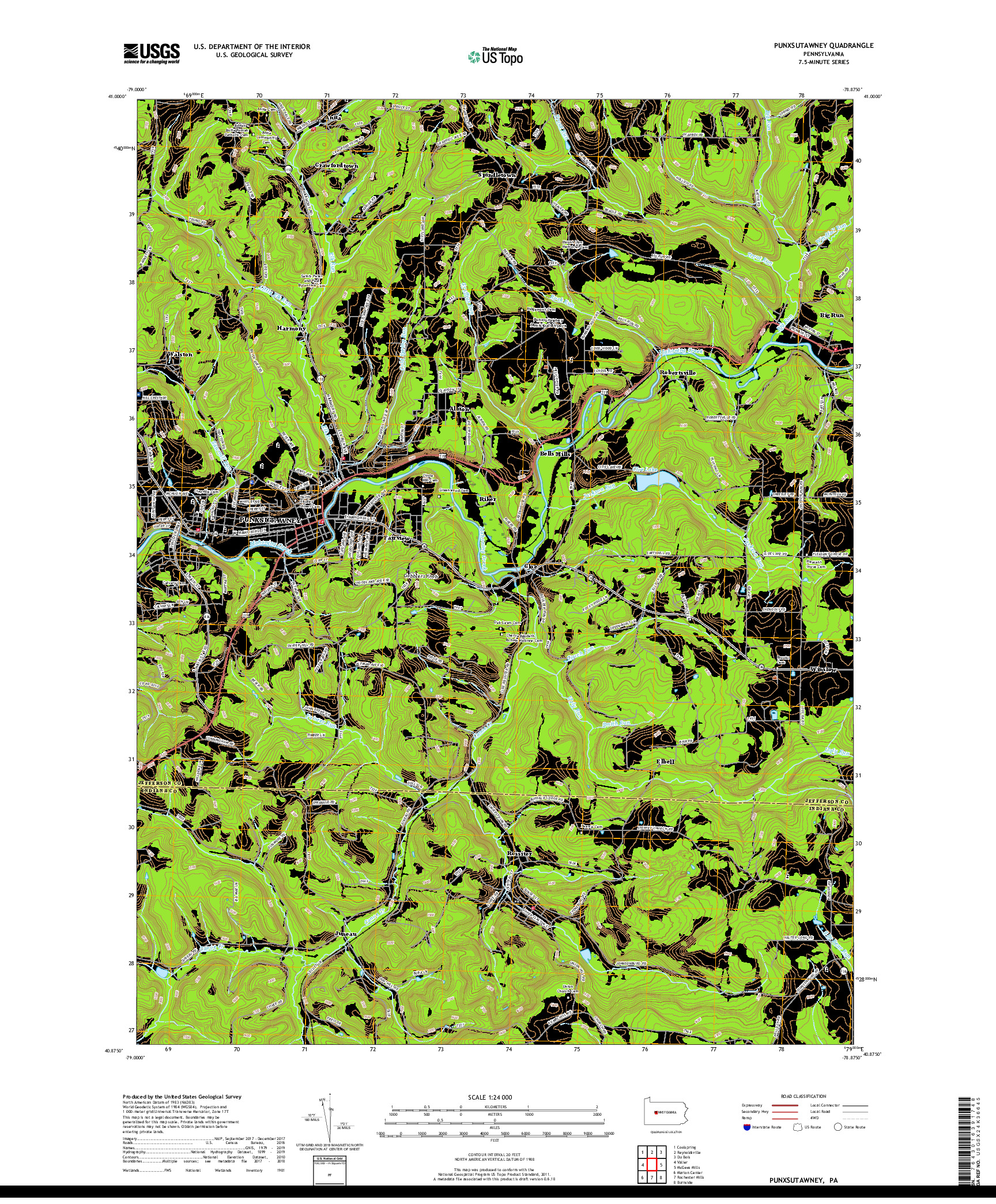 USGS US TOPO 7.5-MINUTE MAP FOR PUNXSUTAWNEY, PA 2019