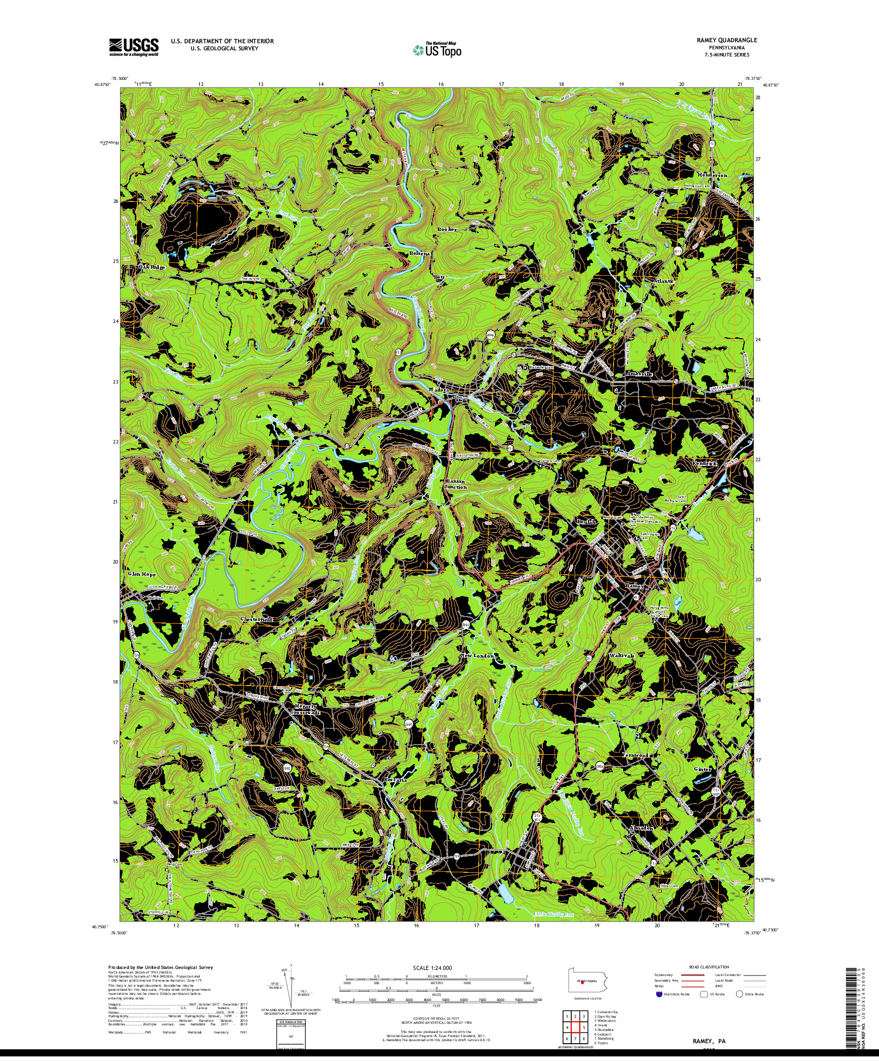 USGS US TOPO 7.5-MINUTE MAP FOR RAMEY, PA 2019