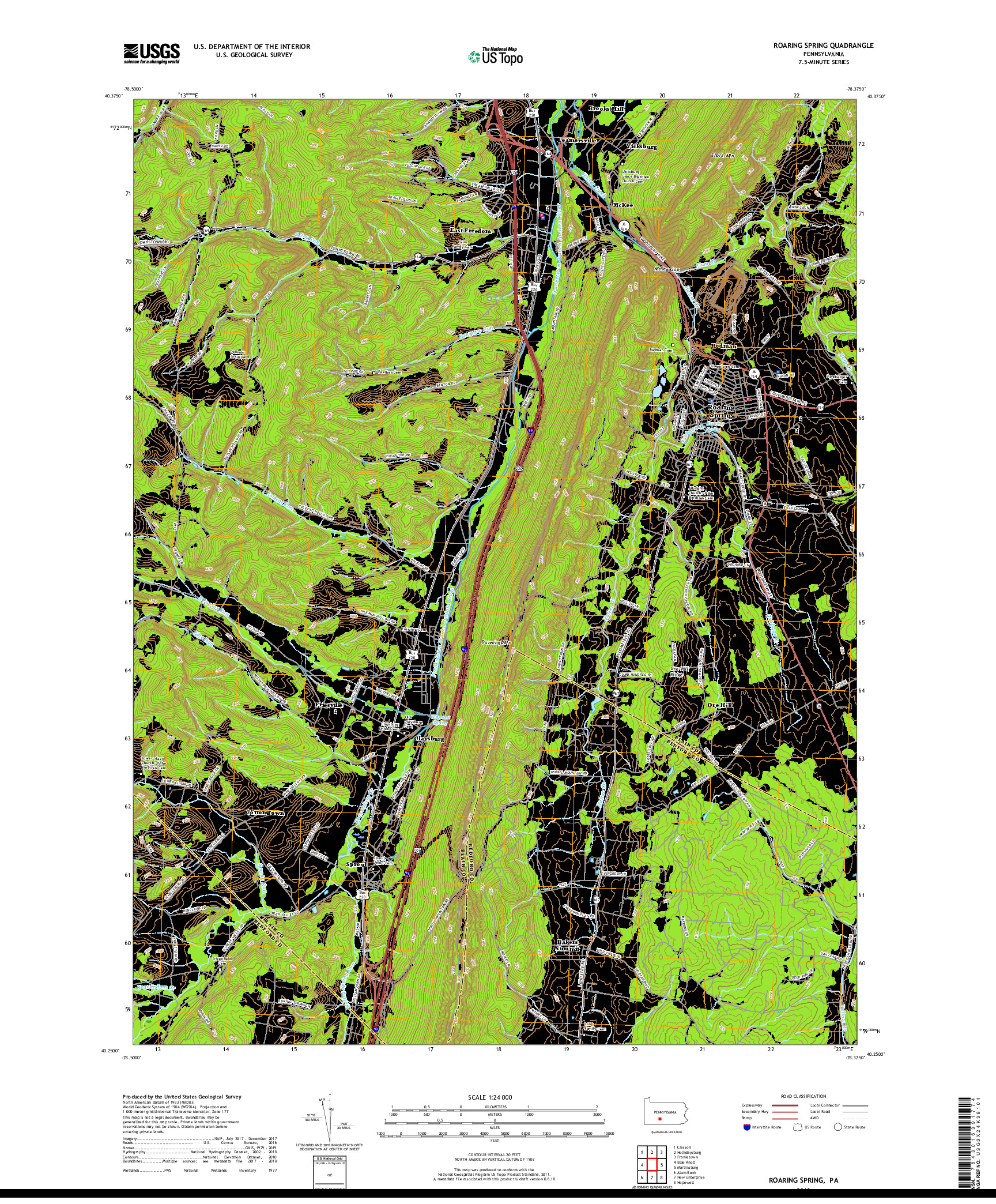 USGS US TOPO 7.5-MINUTE MAP FOR ROARING SPRING, PA 2019
