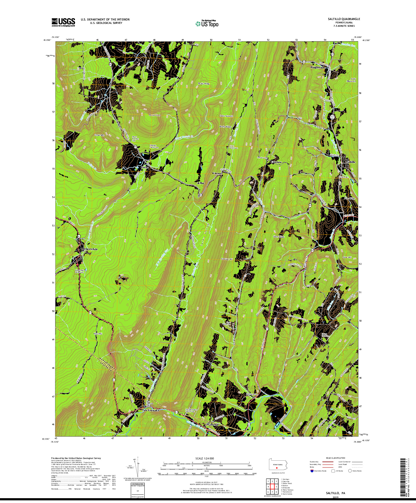 USGS US TOPO 7.5-MINUTE MAP FOR SALTILLO, PA 2019