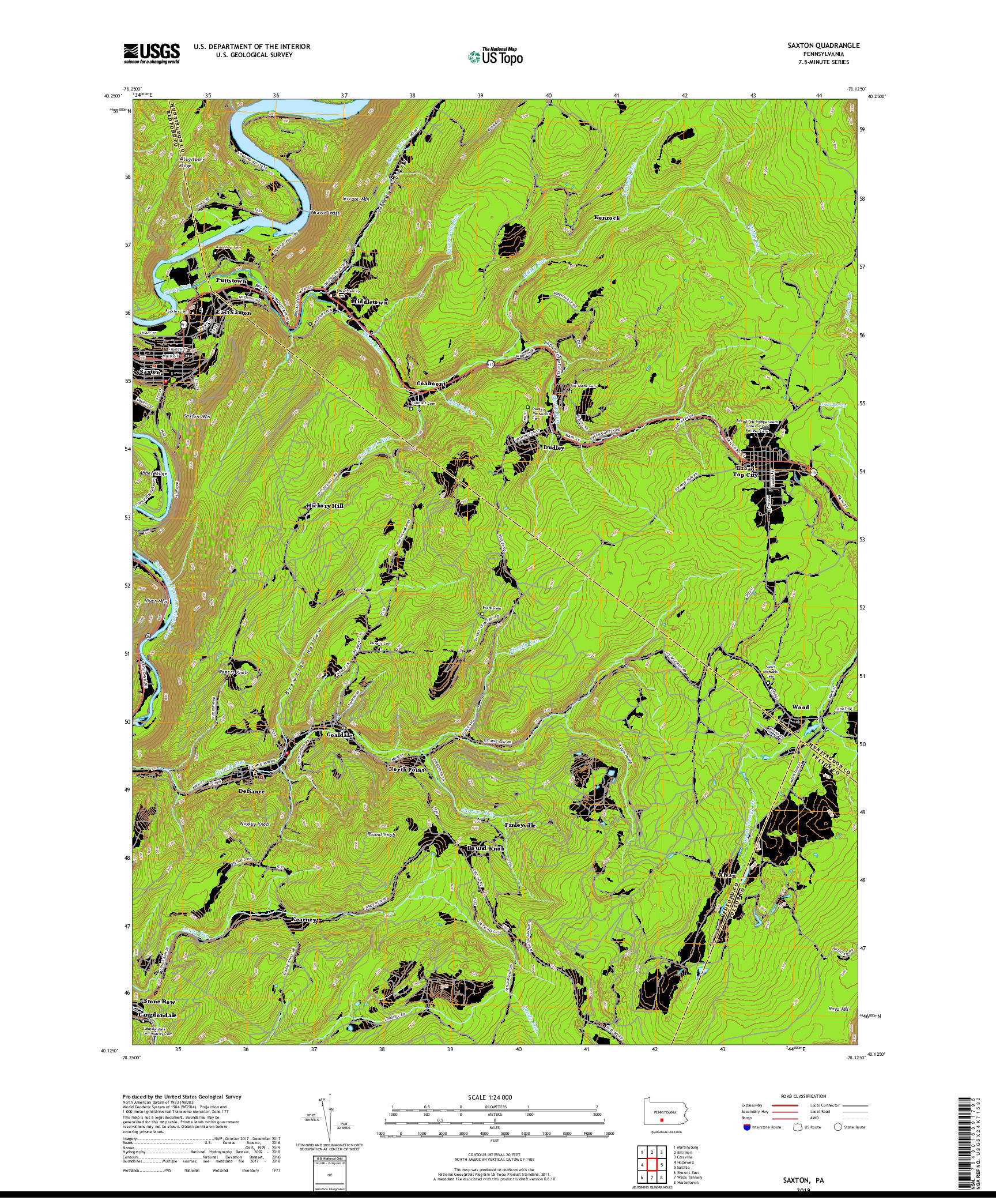 USGS US TOPO 7.5-MINUTE MAP FOR SAXTON, PA 2019